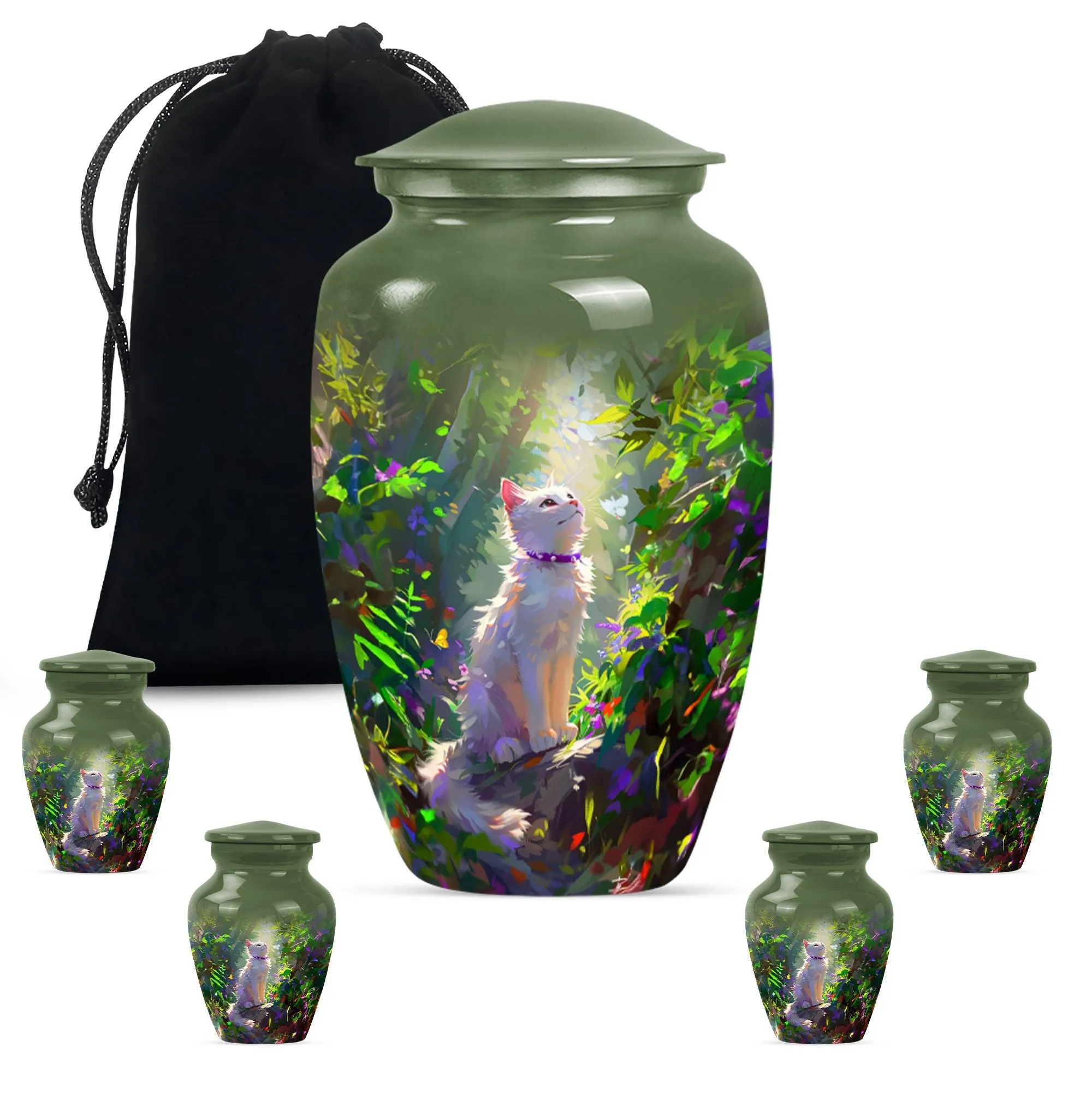 Eternal Harmony White Cat Cremation Urn for Human Ashes Man