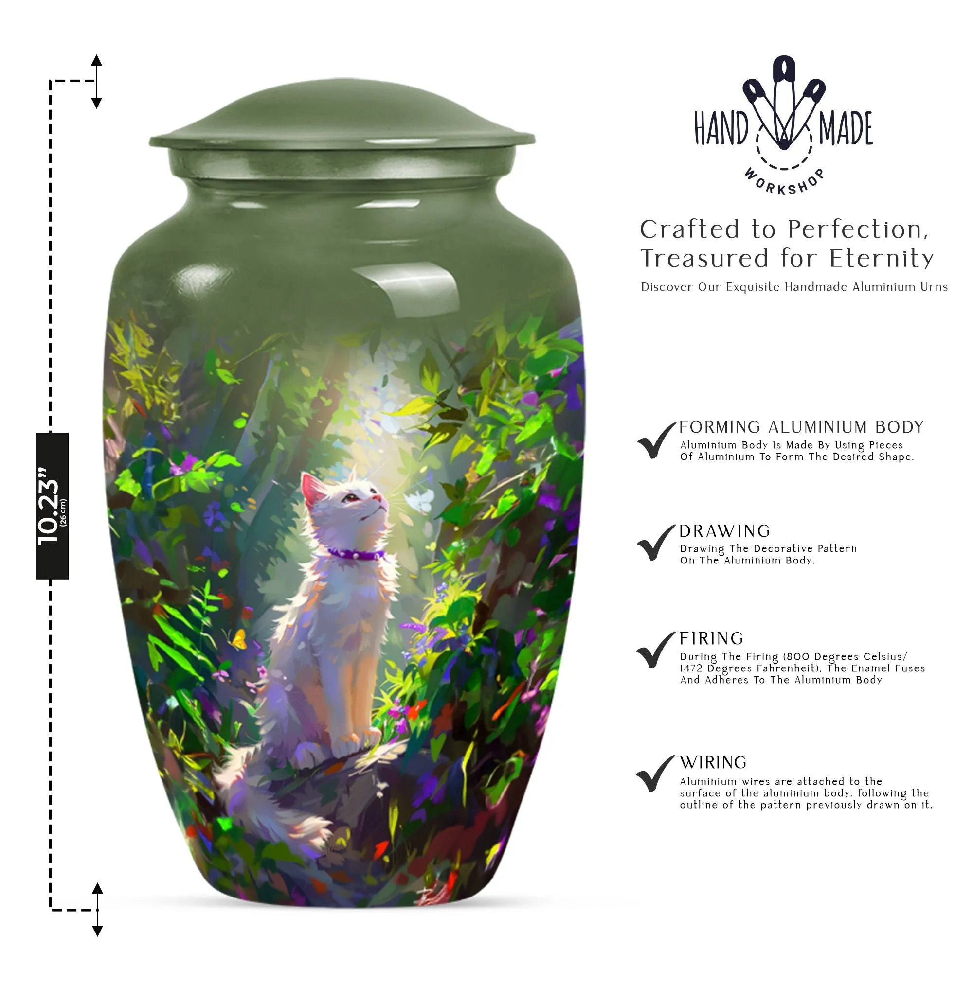 Eternal Harmony White Cat Cremation Urn for Human Ashes Man