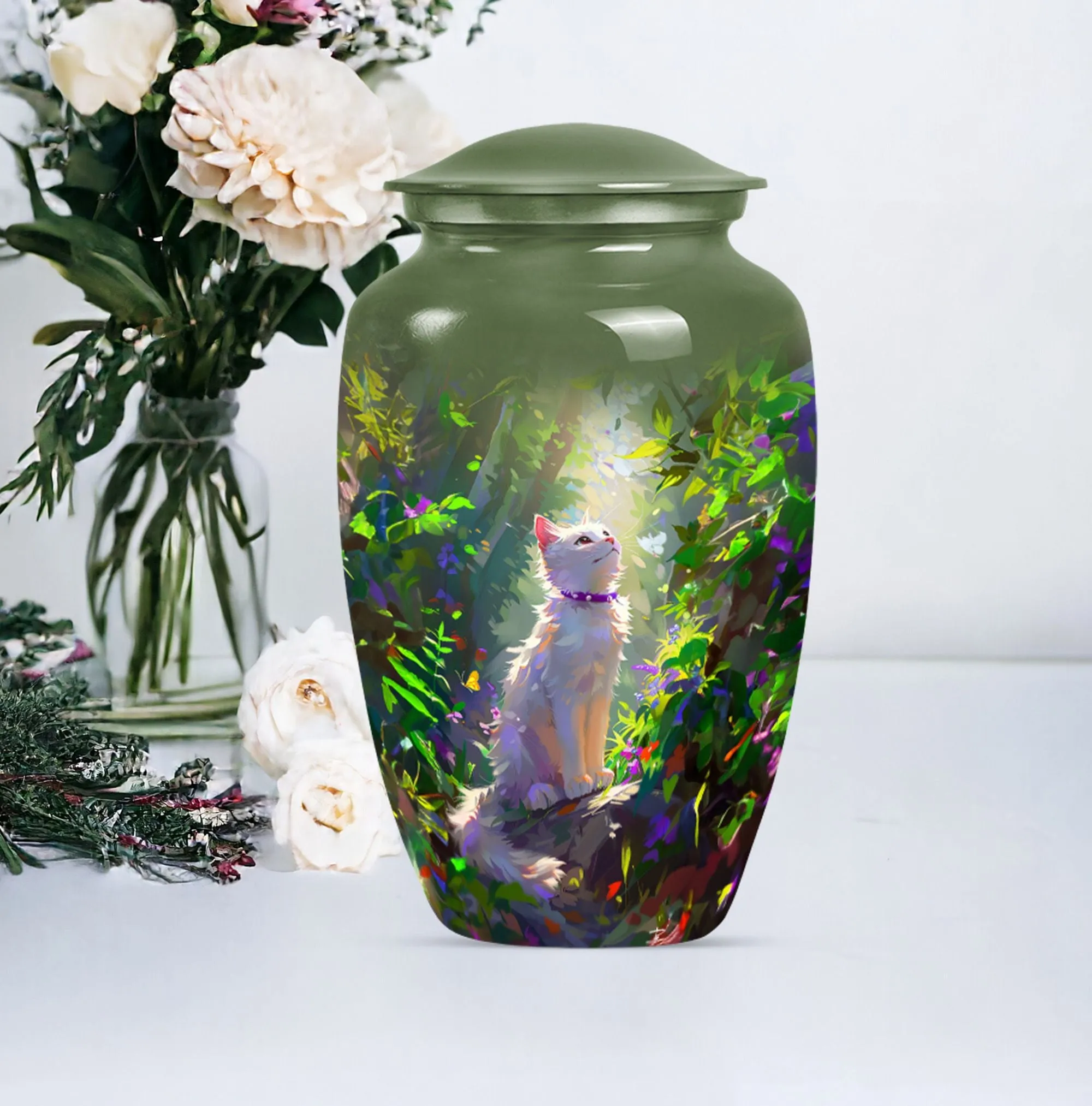 Eternal Harmony White Cat Cremation Urn for Human Ashes Man