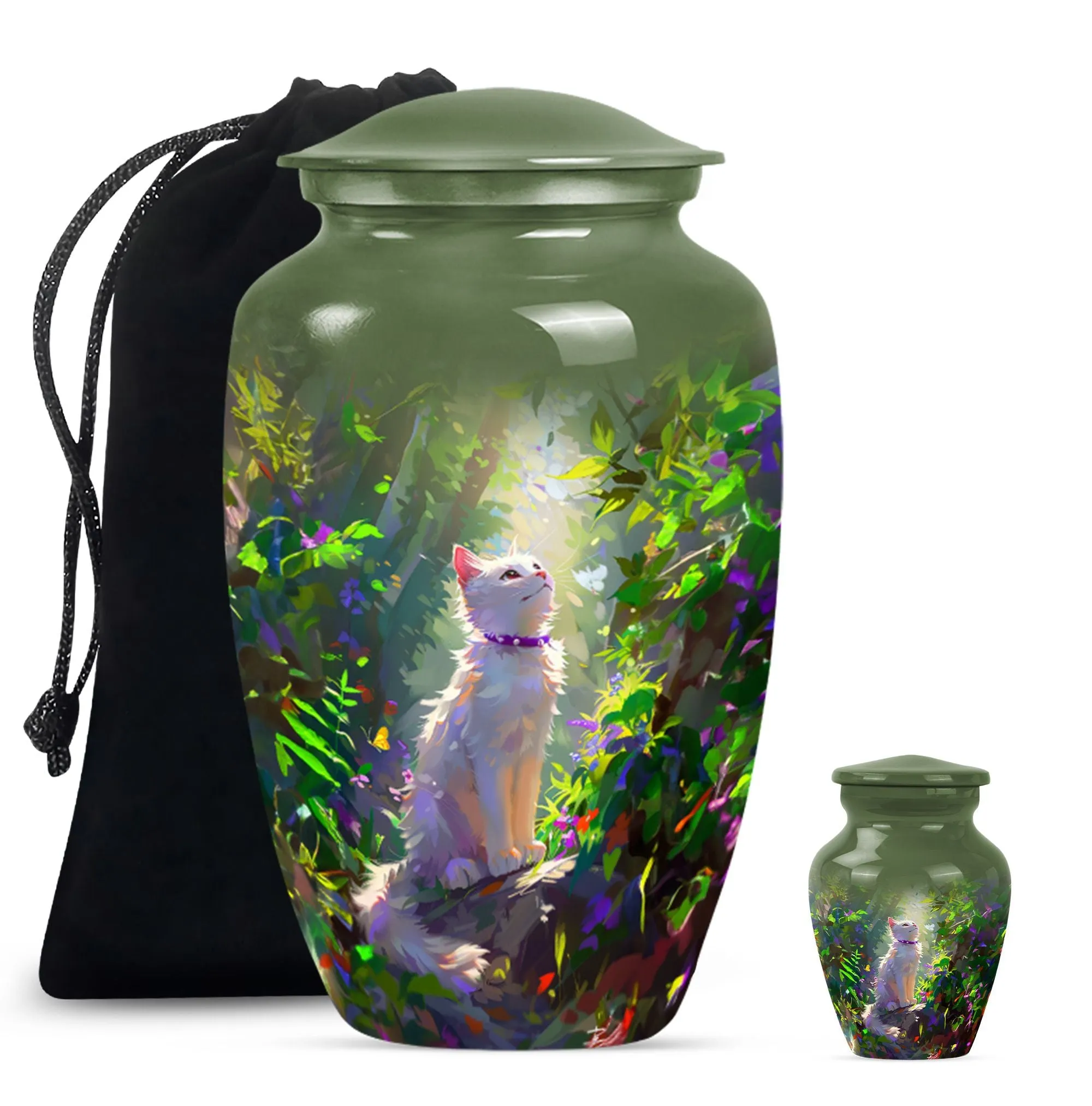 Eternal Harmony White Cat Cremation Urn for Human Ashes Man