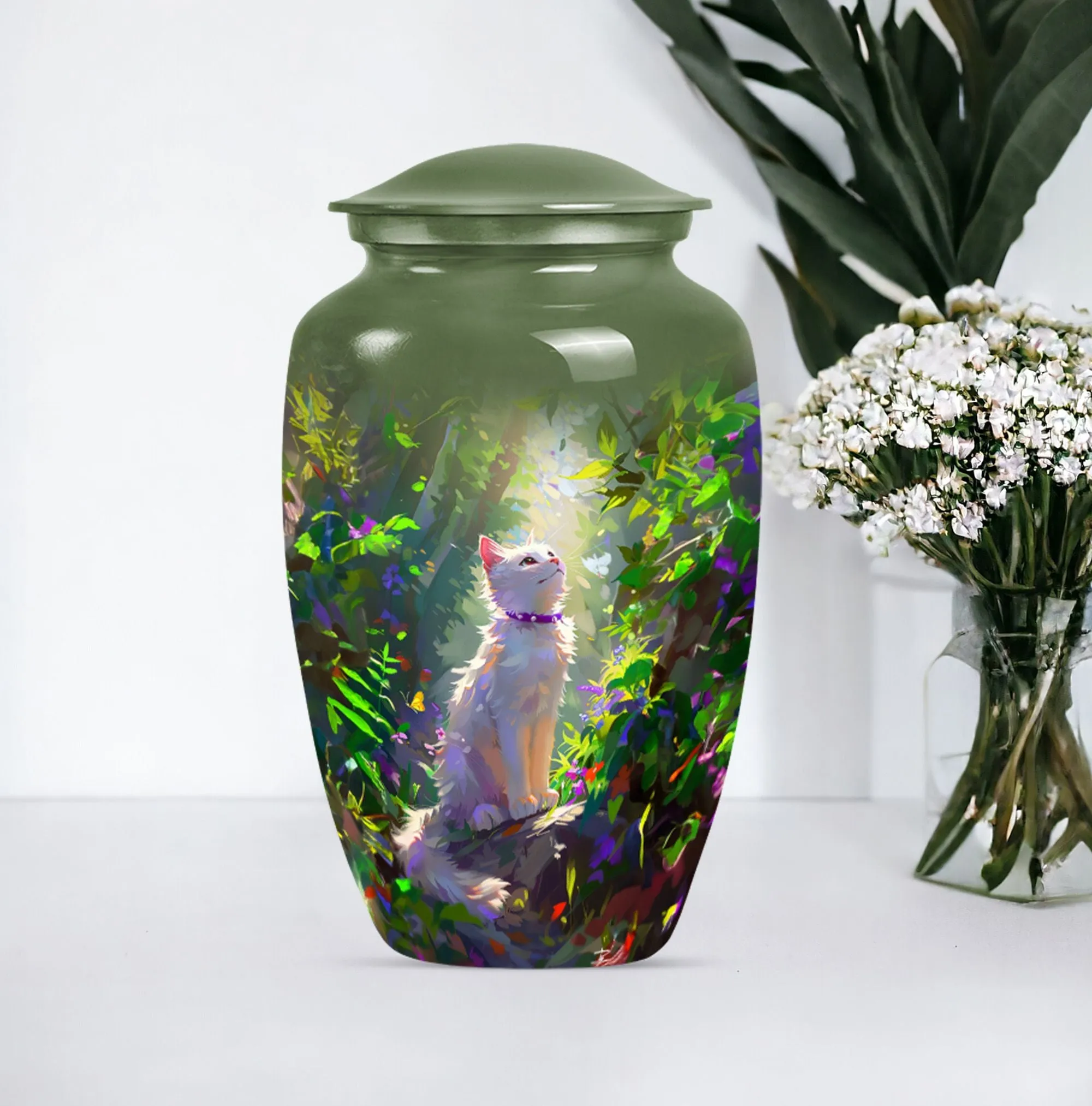 Eternal Harmony White Cat Cremation Urn for Human Ashes Man