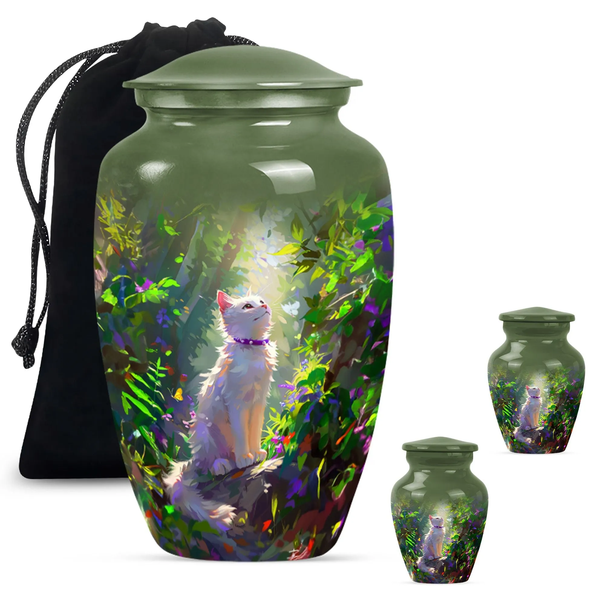 Eternal Harmony White Cat Cremation Urn for Human Ashes Man