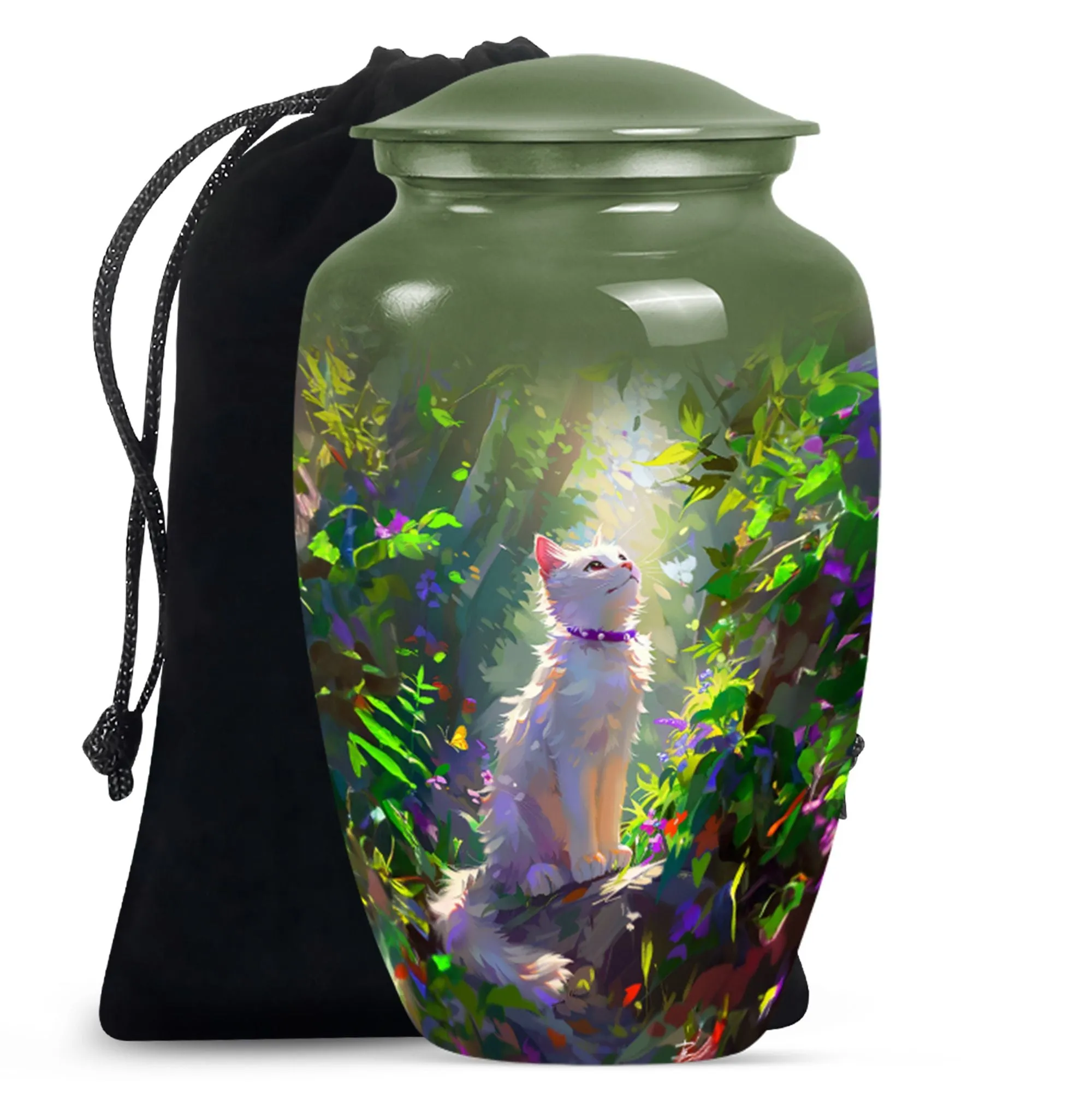 Eternal Harmony White Cat Cremation Urn for Human Ashes Man