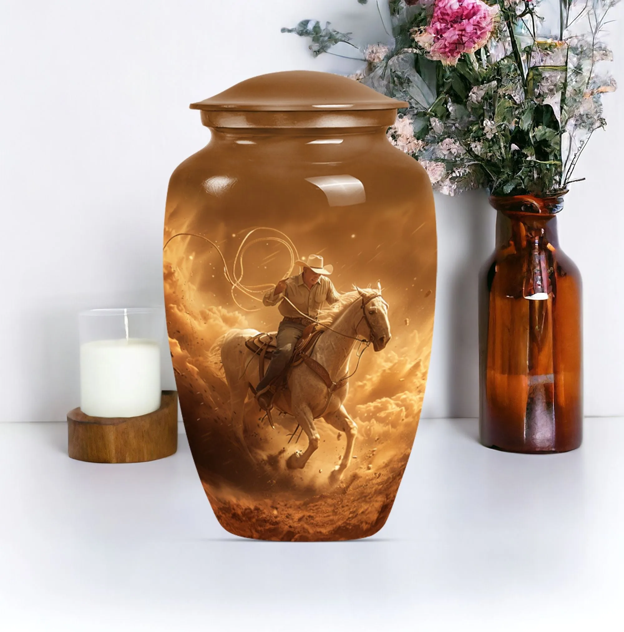 Eternal Rest Cowboy Homage: Premium Memorial Adult Urn