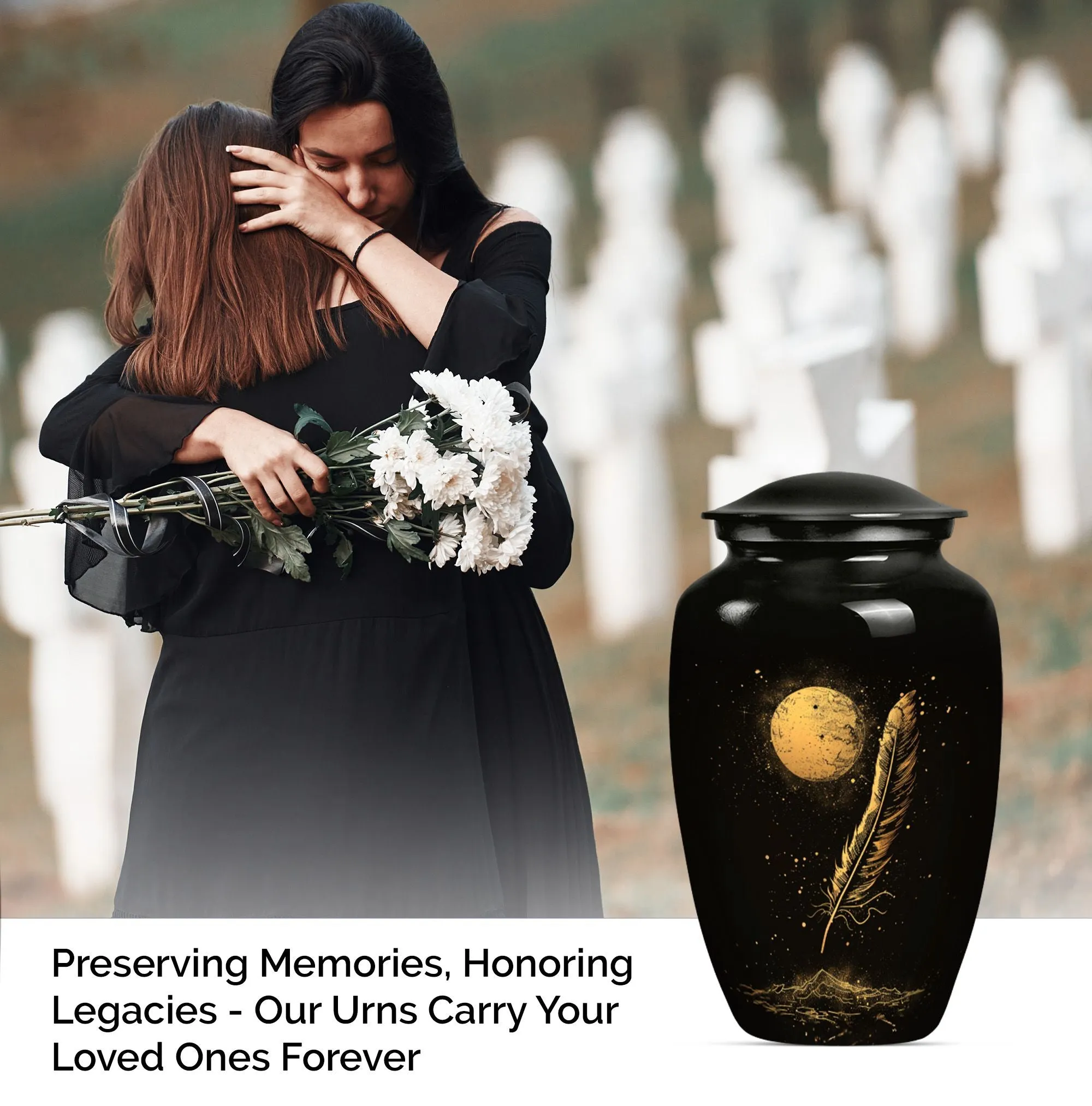 Feathered Tribute: Purple Meadow Memorial Urn for Cherishing Mom