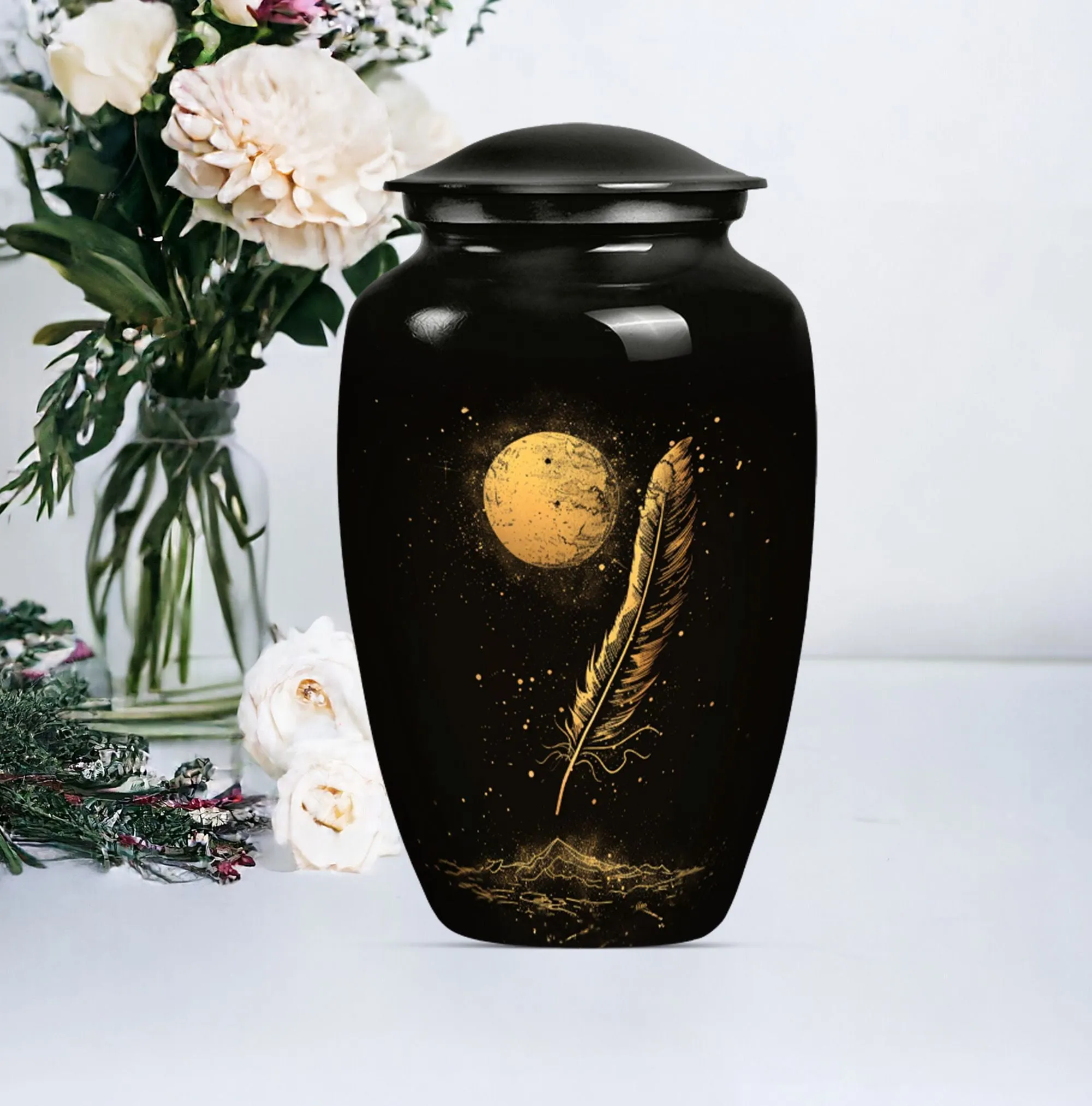 Feathered Tribute: Purple Meadow Memorial Urn for Cherishing Mom