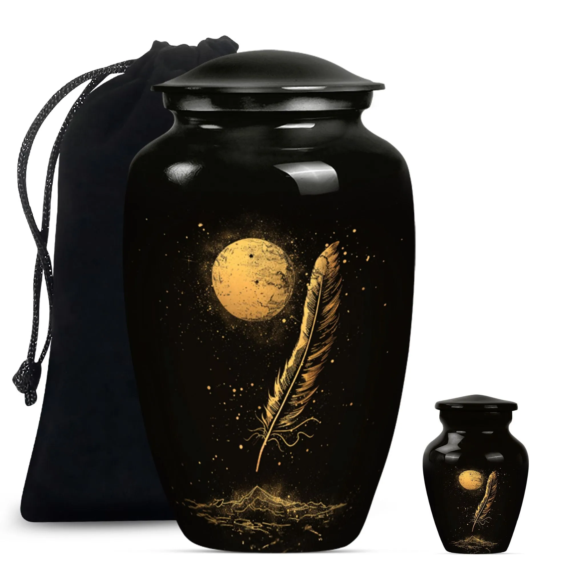 Feathered Tribute: Purple Meadow Memorial Urn for Cherishing Mom