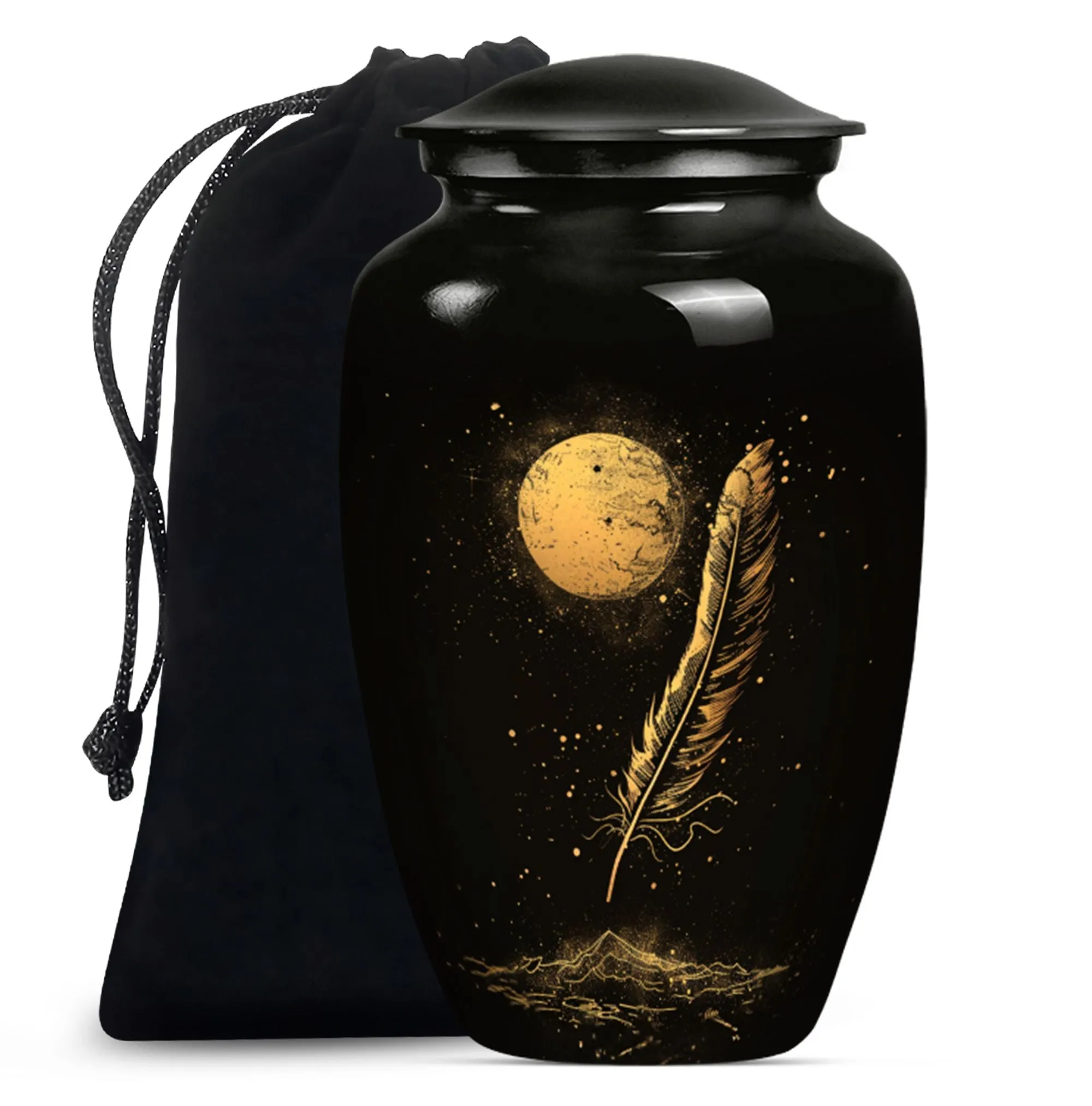Feathered Tribute: Purple Meadow Memorial Urn for Cherishing Mom