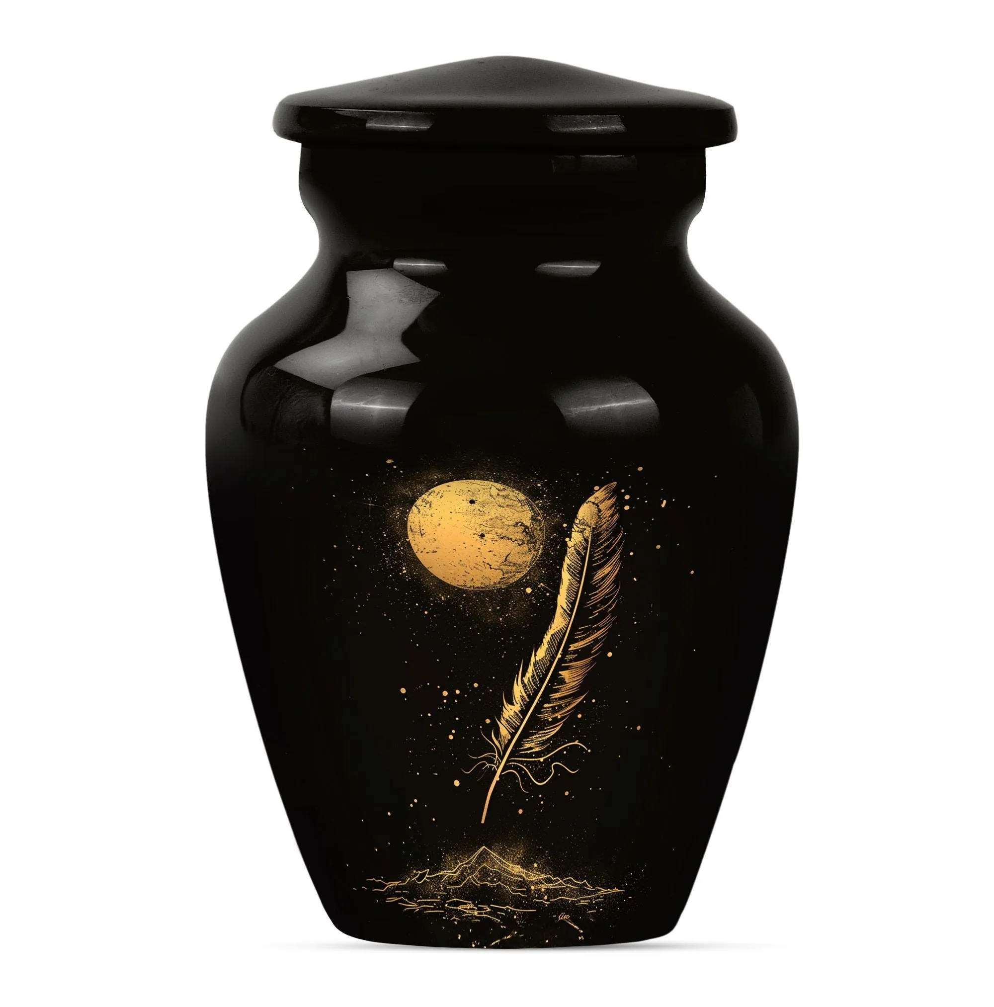 Feathered Tribute: Purple Meadow Memorial Urn for Cherishing Mom