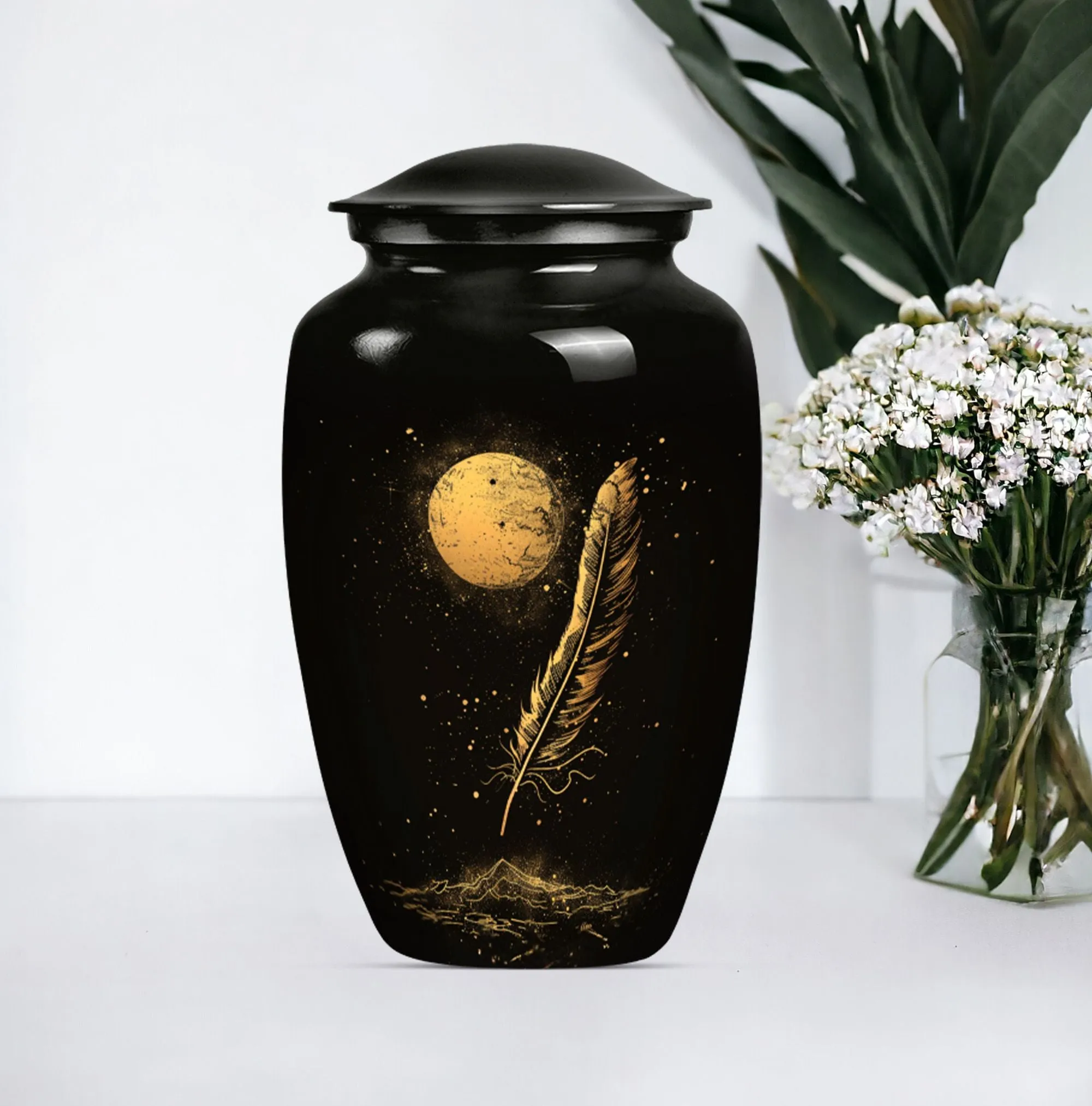 Feathered Tribute: Purple Meadow Memorial Urn for Cherishing Mom