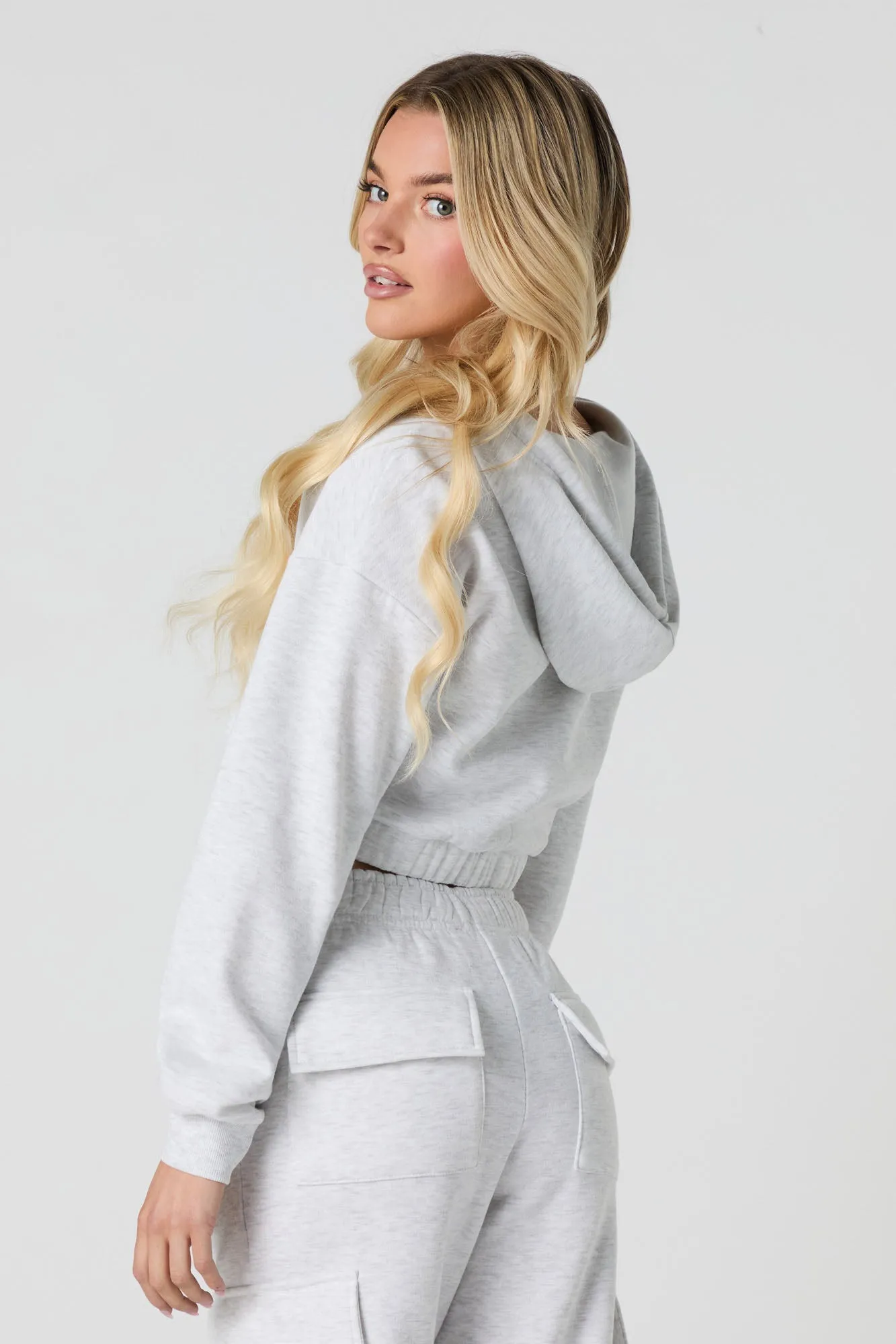 Fleece Cropped Zip-Up Hoodie