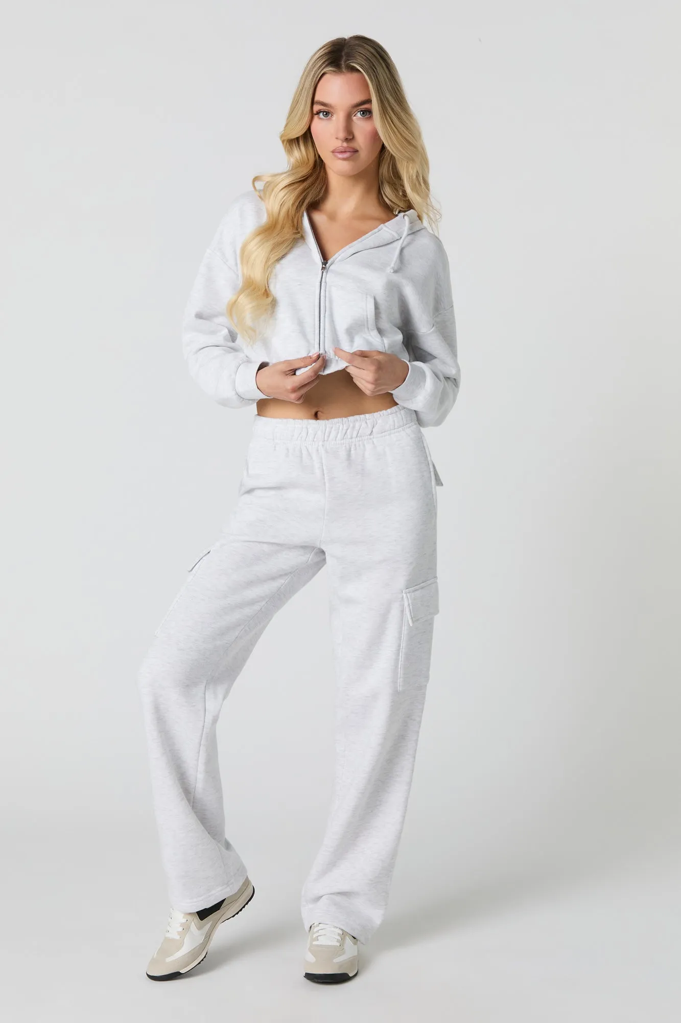 Fleece Cropped Zip-Up Hoodie