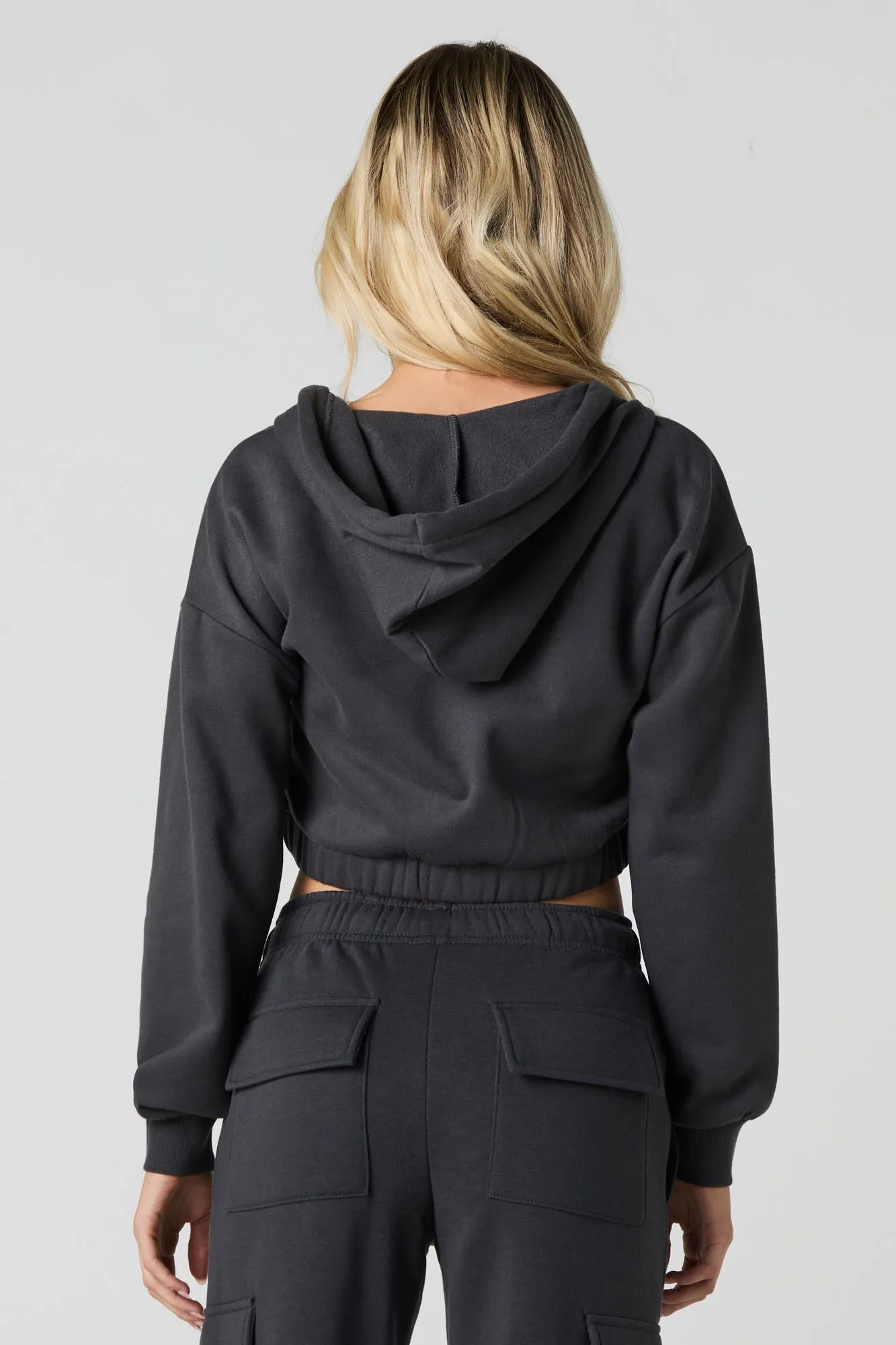 Fleece Cropped Zip-Up Hoodie