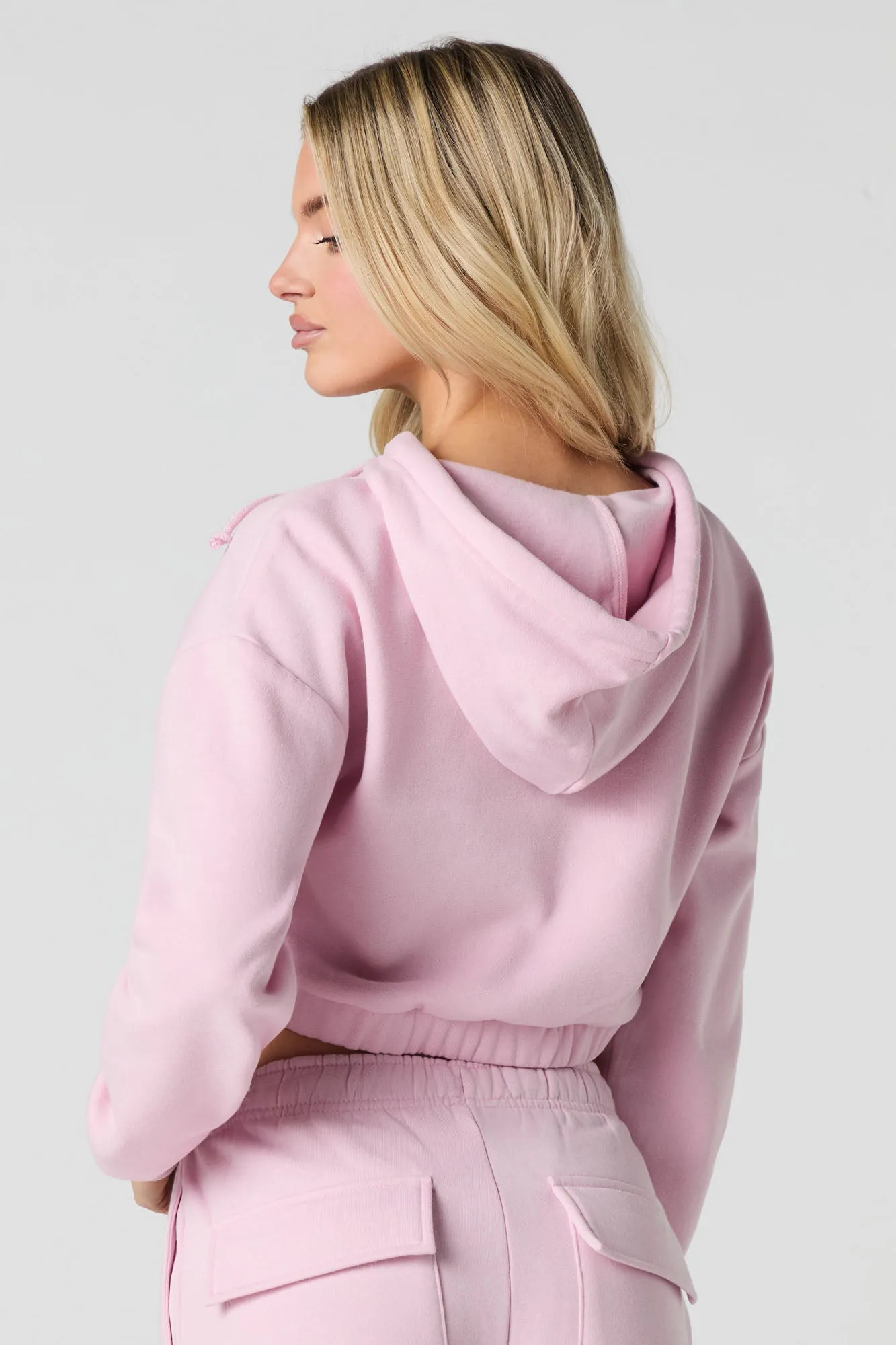 Fleece Cropped Zip-Up Hoodie