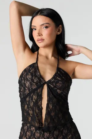 Floral Lace Flyaway Halter Top