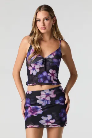 Floral Mesh Layered Mini Skirt