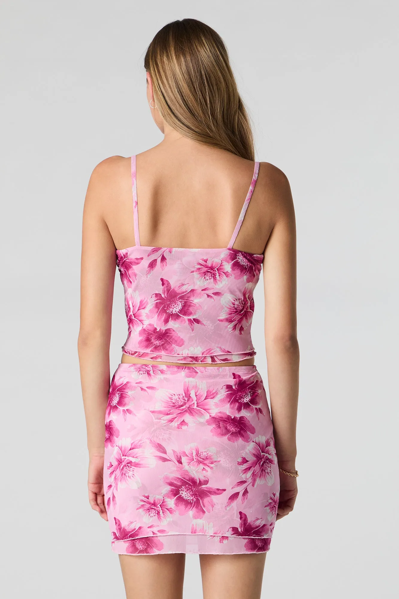 Floral Mesh Layered Mini Skirt