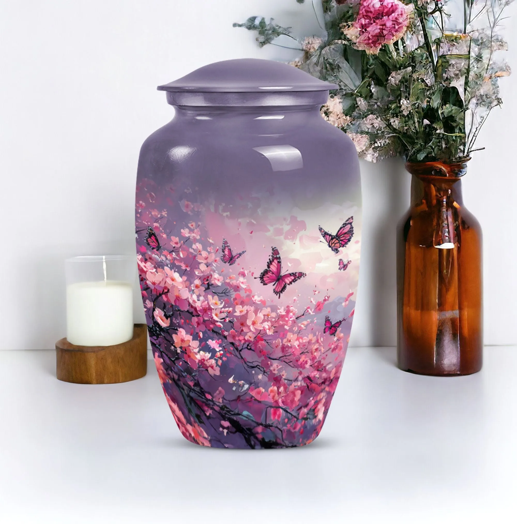 Fond Memories Pink Butterfly Large Urn for Tender Remembrance