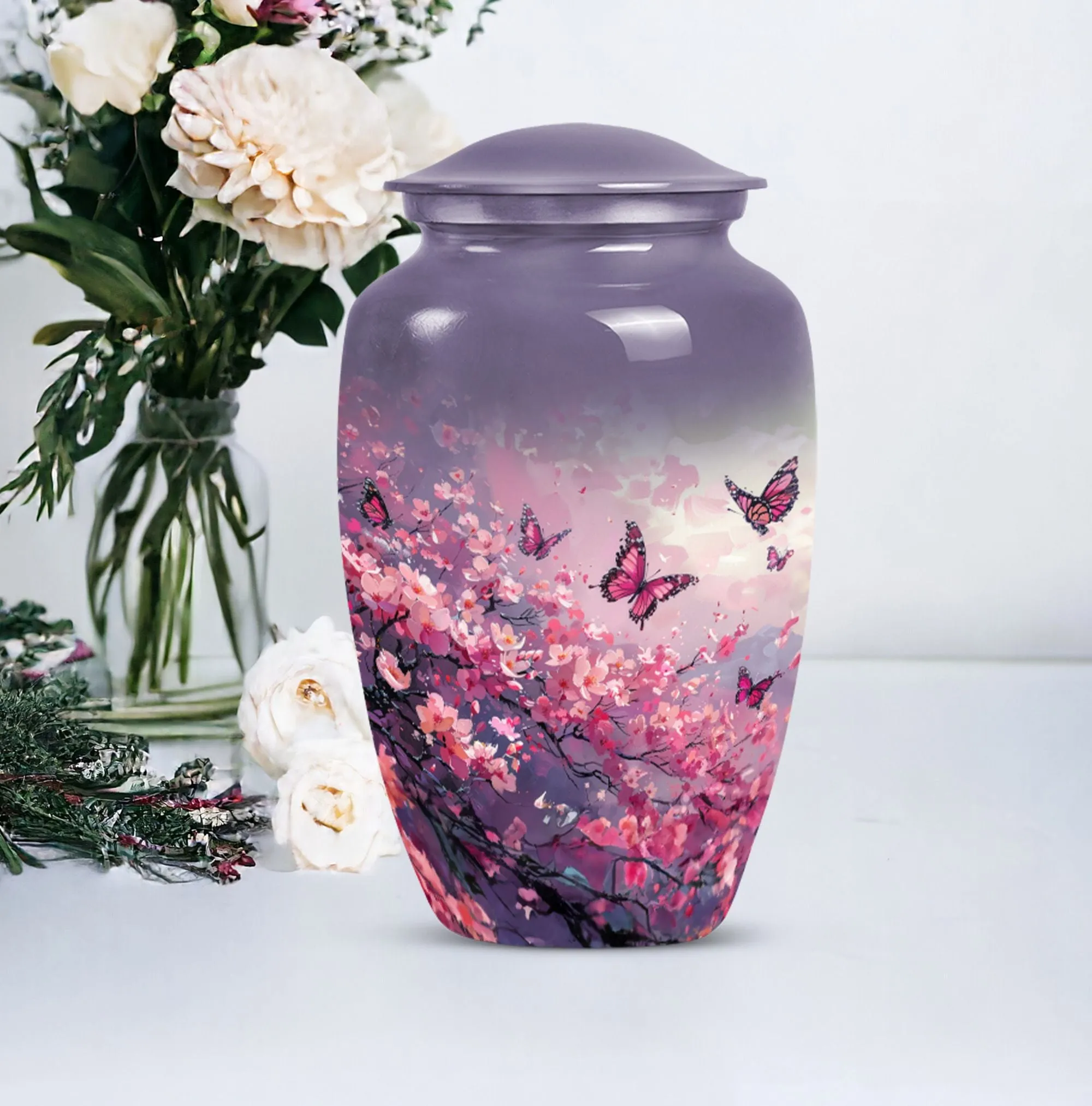 Fond Memories Pink Butterfly Large Urn for Tender Remembrance