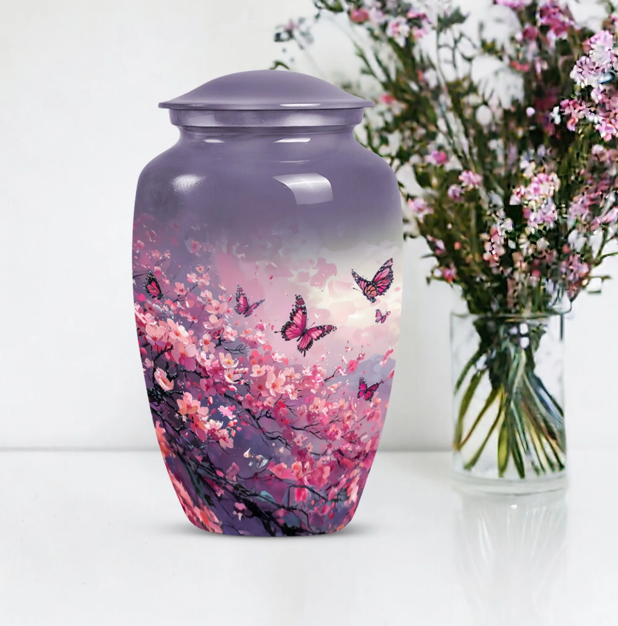Fond Memories Pink Butterfly Large Urn for Tender Remembrance