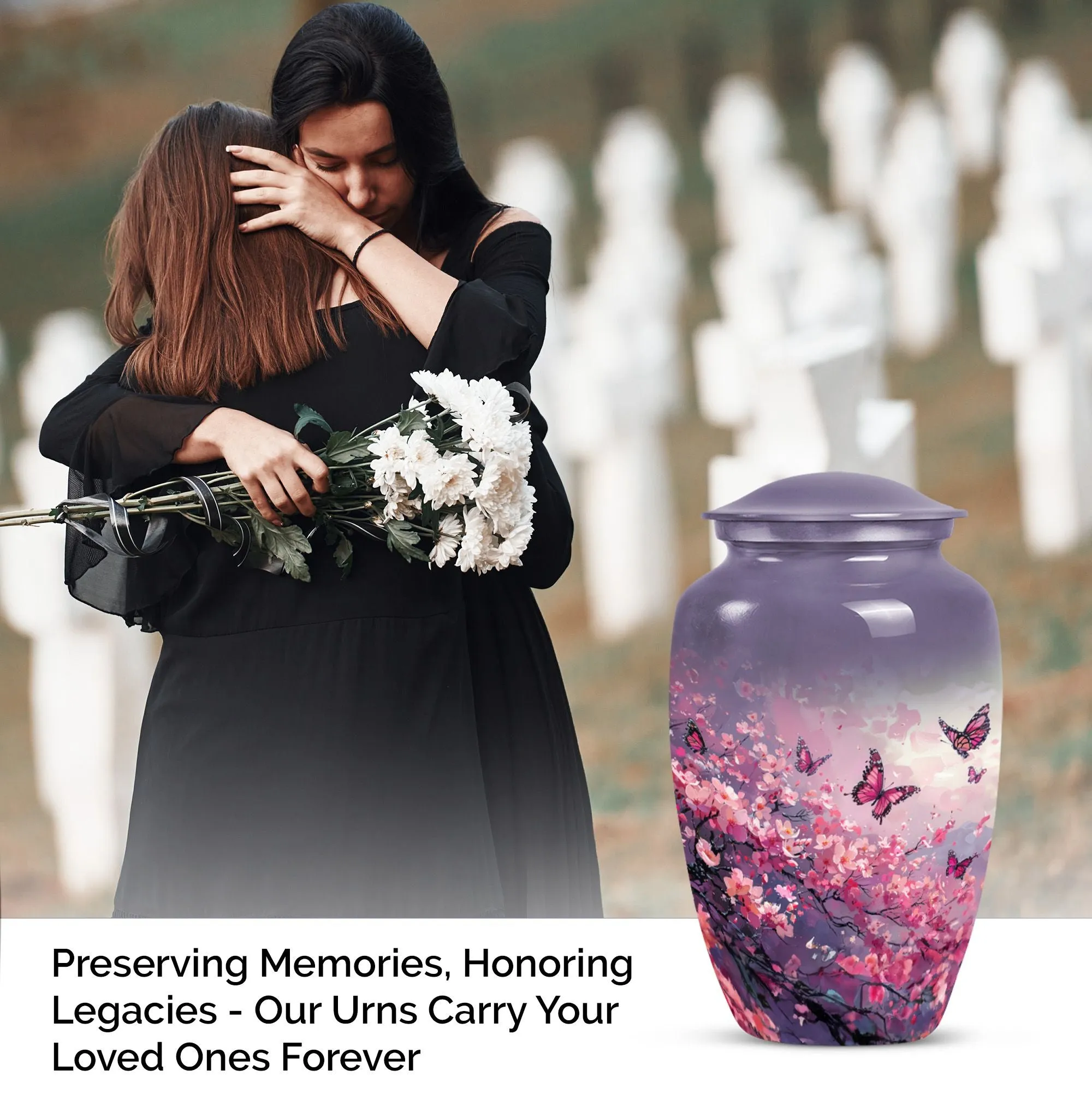 Fond Memories Pink Butterfly Large Urn for Tender Remembrance