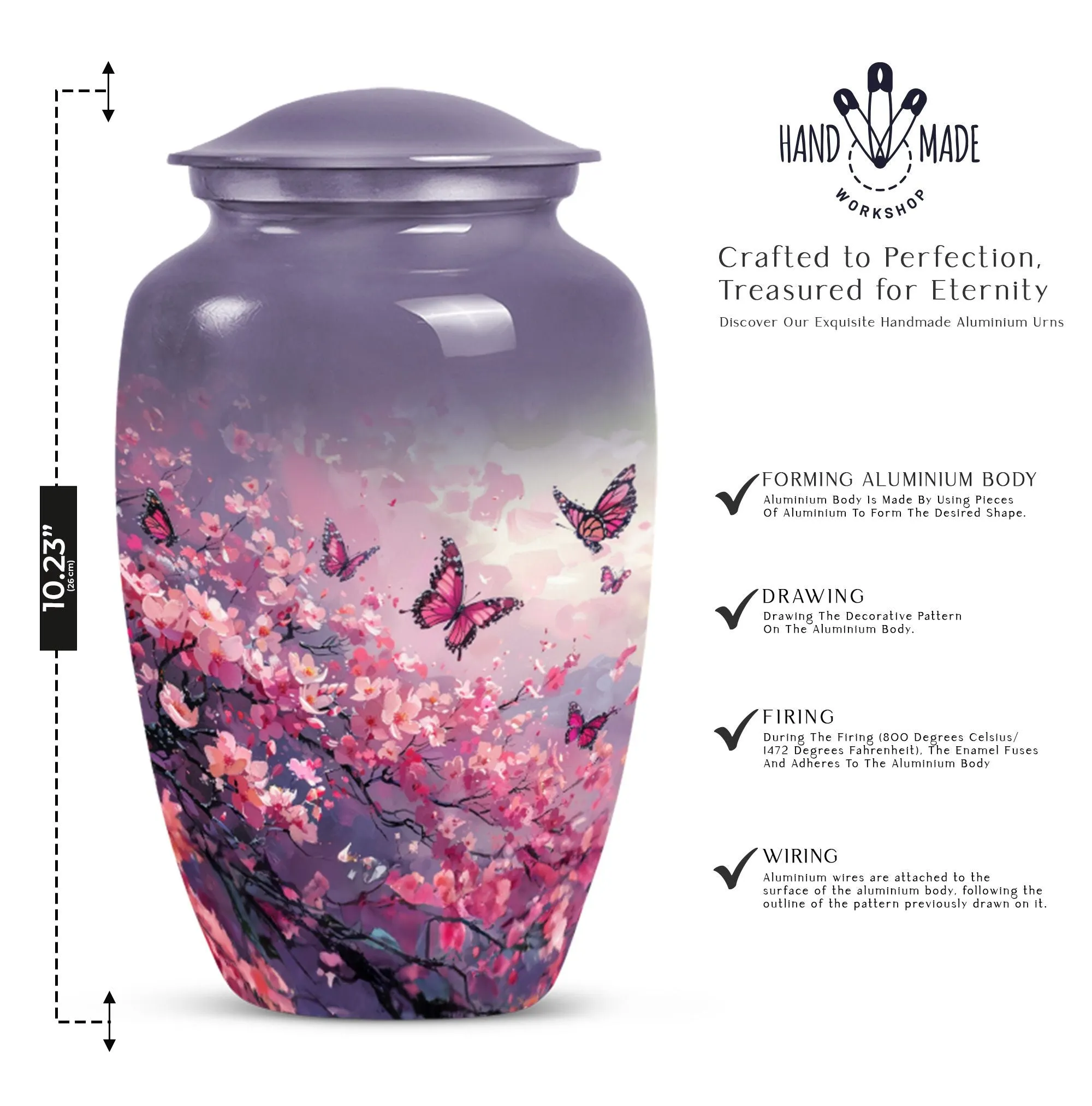 Fond Memories Pink Butterfly Large Urn for Tender Remembrance