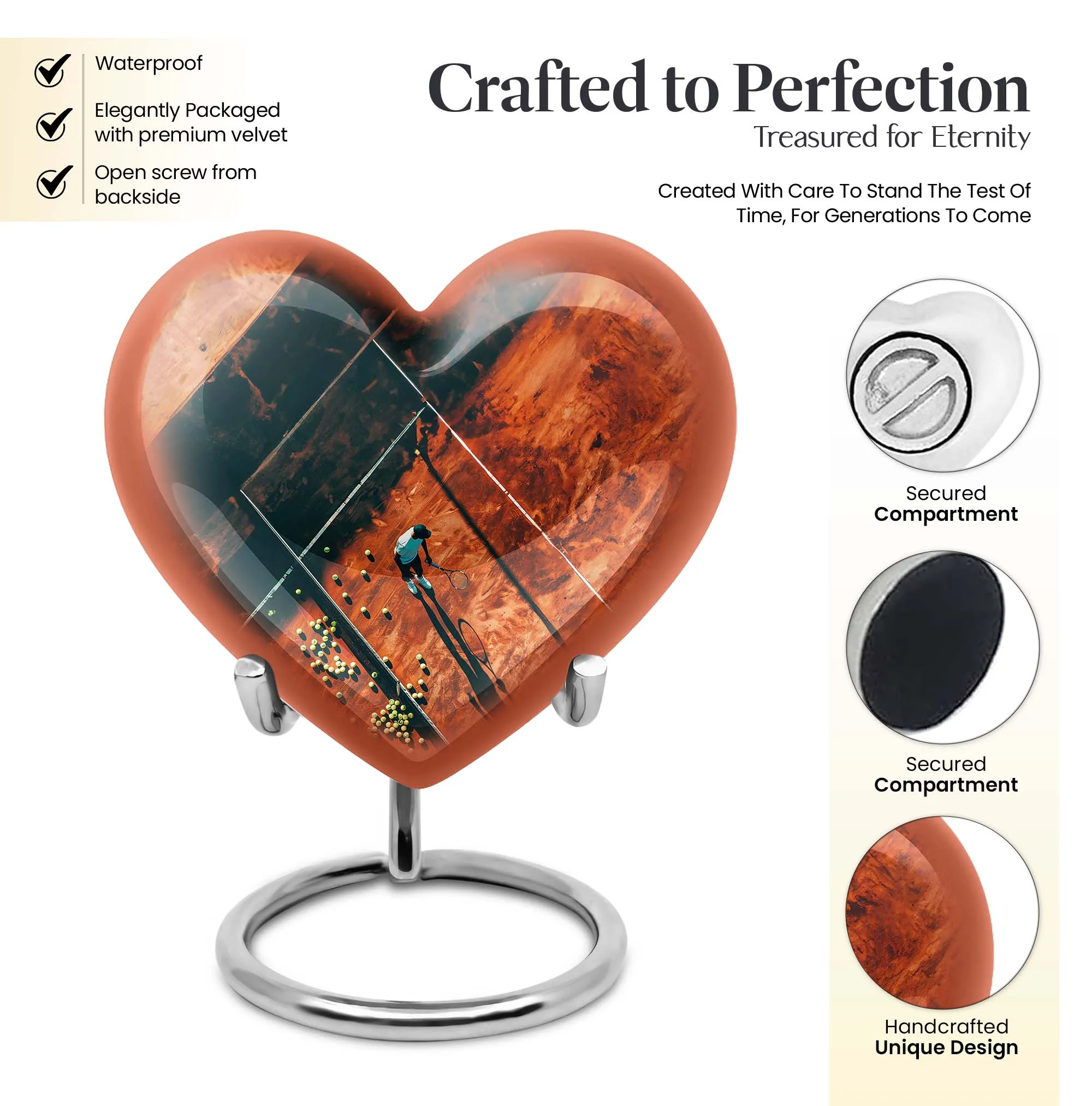 Forever Cremation Tennis Urn: A memorial heart designed with Purple Meadow Theme