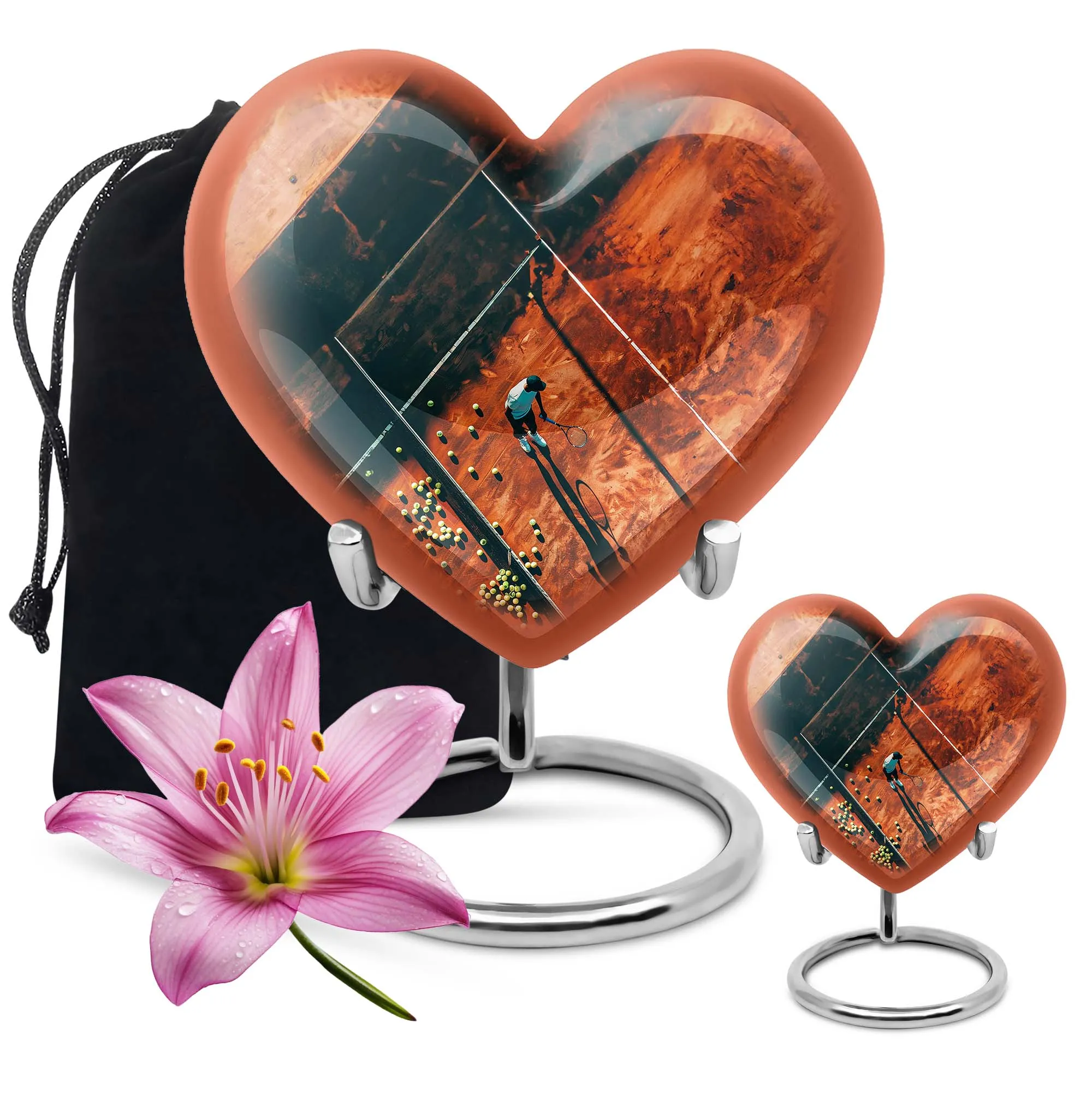 Forever Cremation Tennis Urn: A memorial heart designed with Purple Meadow Theme