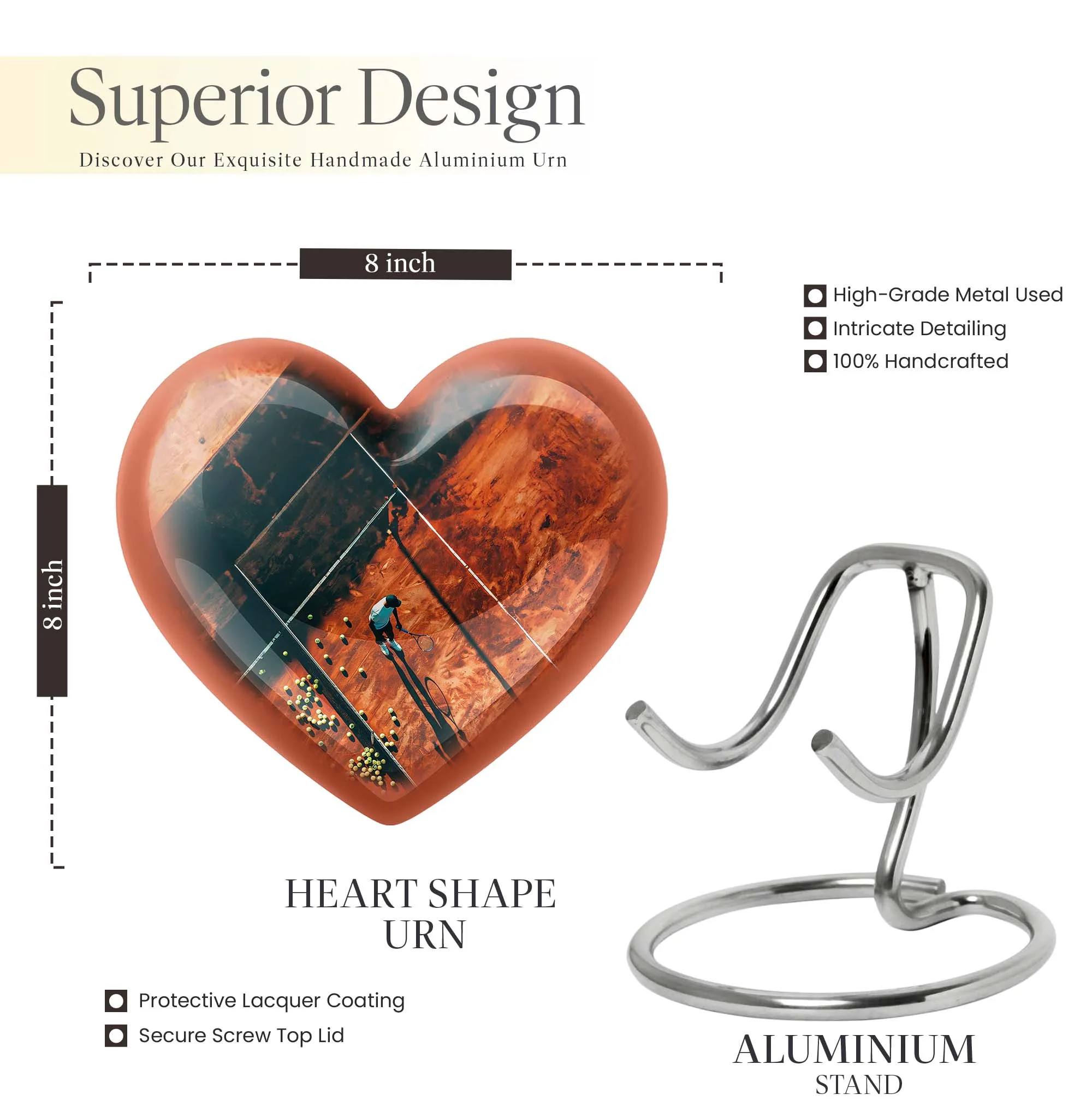 Forever Cremation Tennis Urn: A memorial heart designed with Purple Meadow Theme