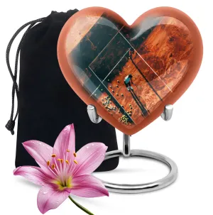 Forever Cremation Tennis Urn: A memorial heart designed with Purple Meadow Theme