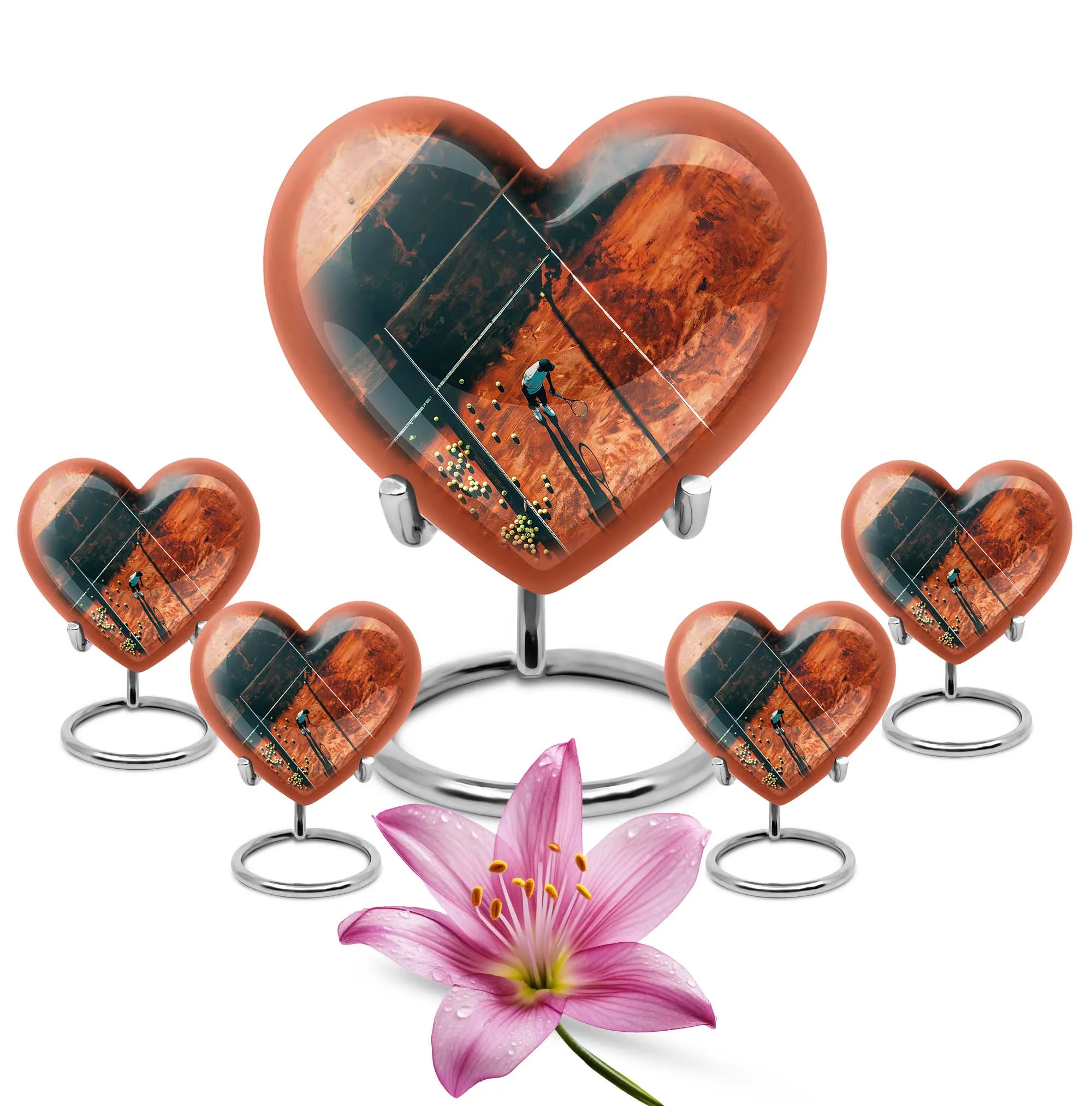 Forever Cremation Tennis Urn: A memorial heart designed with Purple Meadow Theme