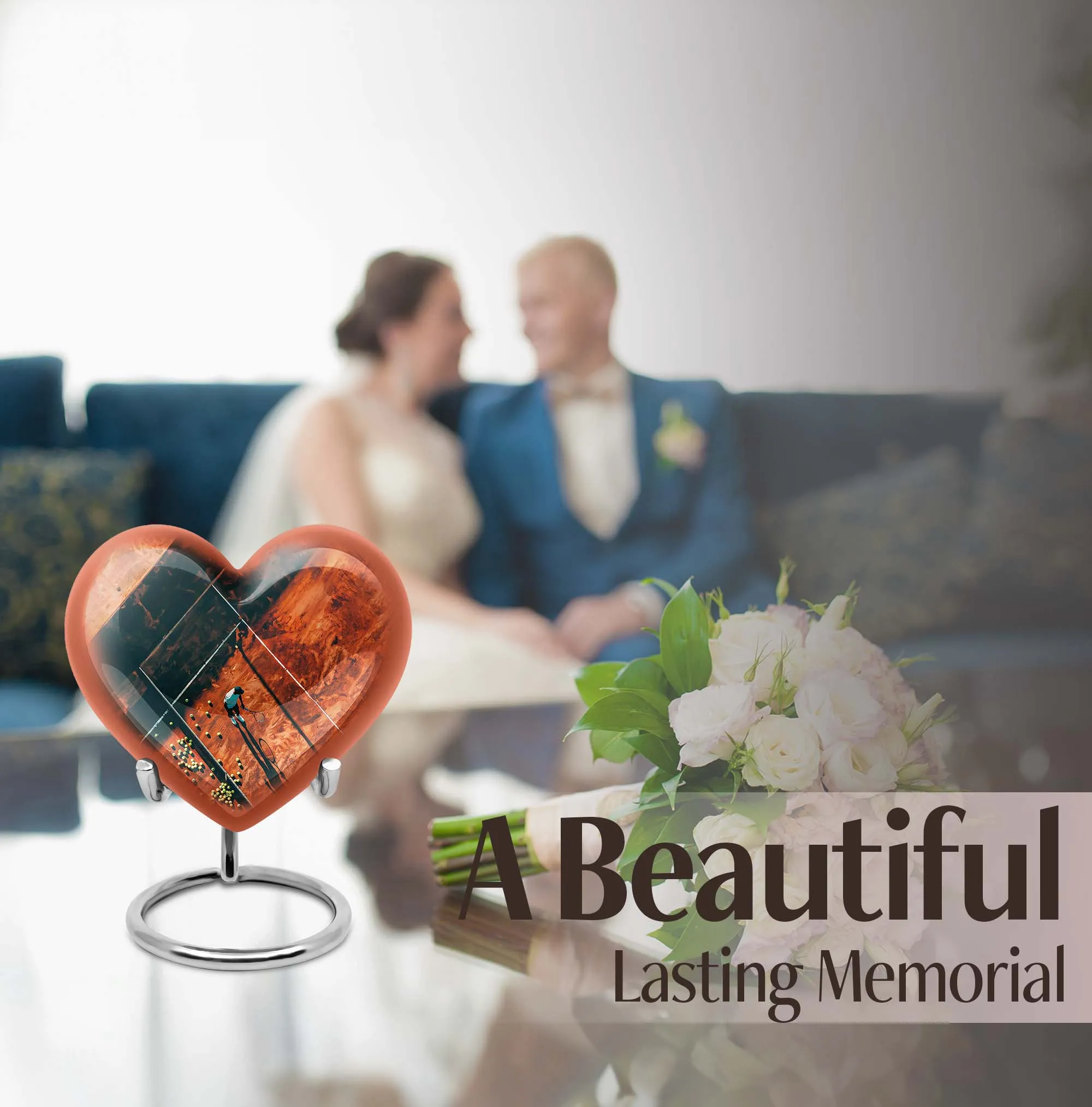 Forever Cremation Tennis Urn: A memorial heart designed with Purple Meadow Theme