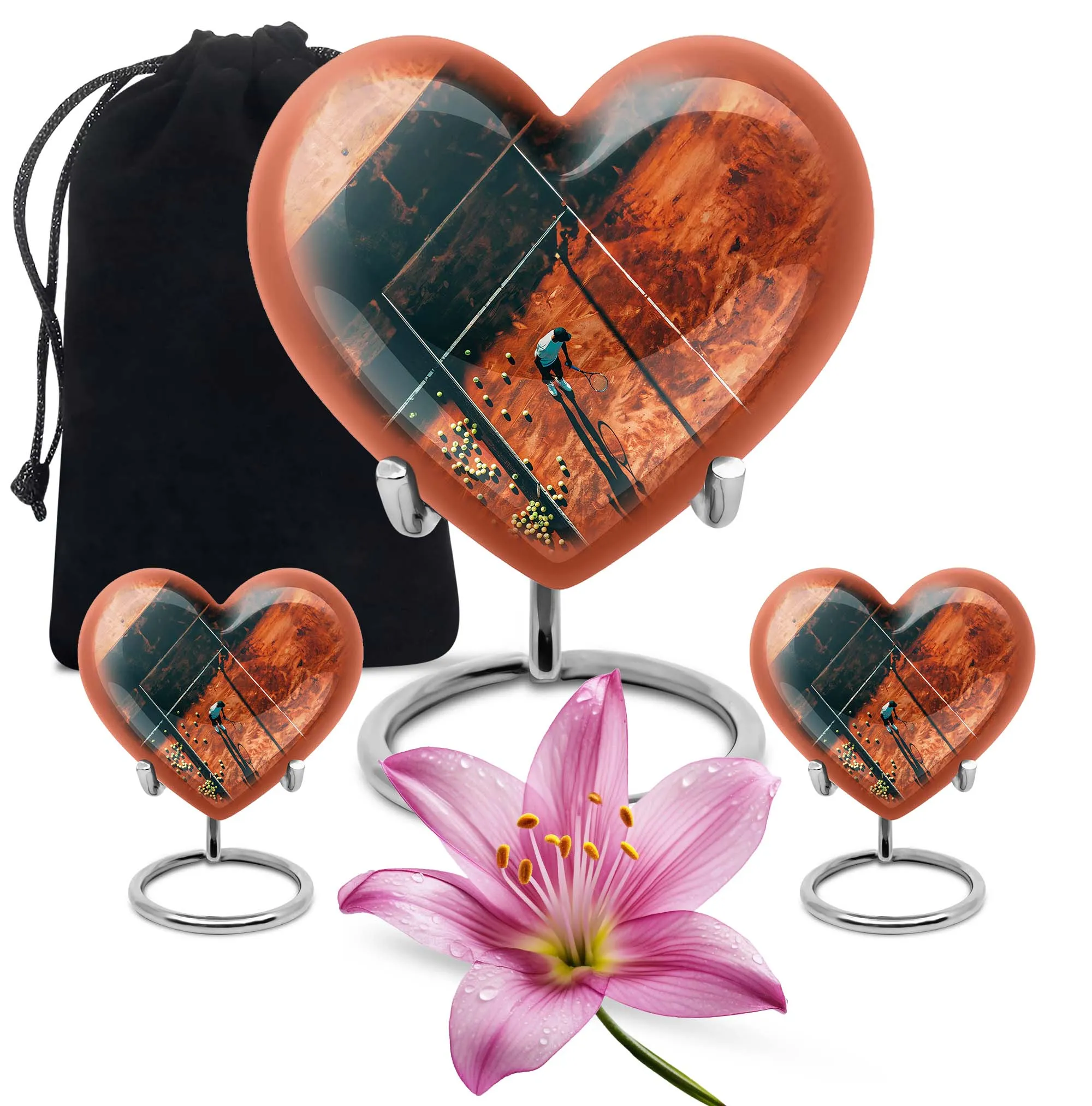 Forever Cremation Tennis Urn: A memorial heart designed with Purple Meadow Theme