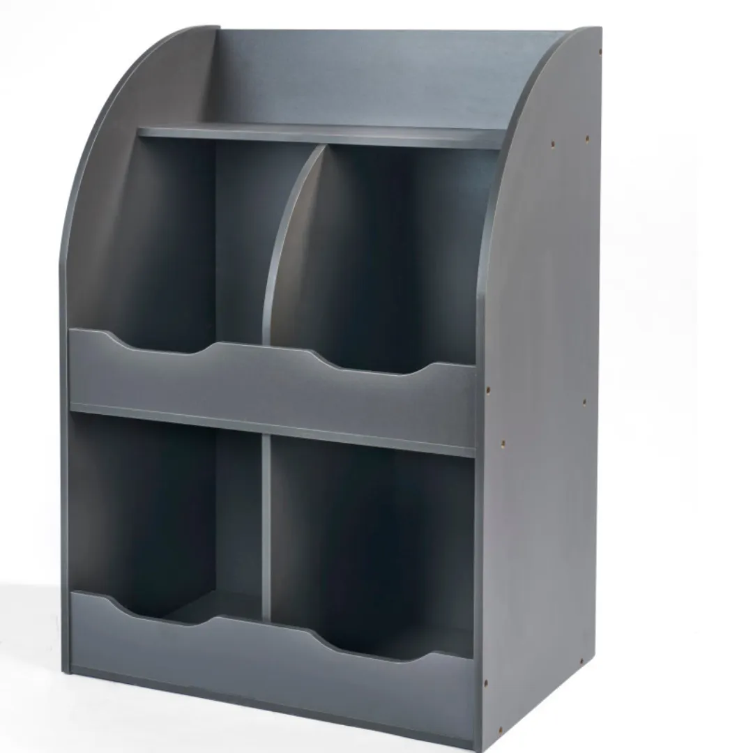 Four Bin Storage Cubby with Bookshelf - Charcoal