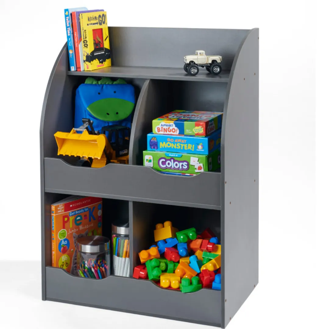 Four Bin Storage Cubby with Bookshelf - Charcoal