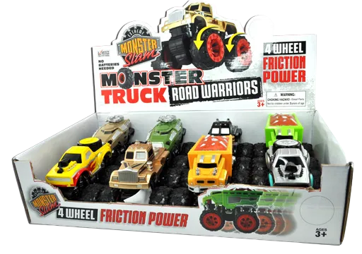 Friction Toy Car Monster Truck Road Warrior Assortment - 8 Pieces Per Retail Ready Display 20475