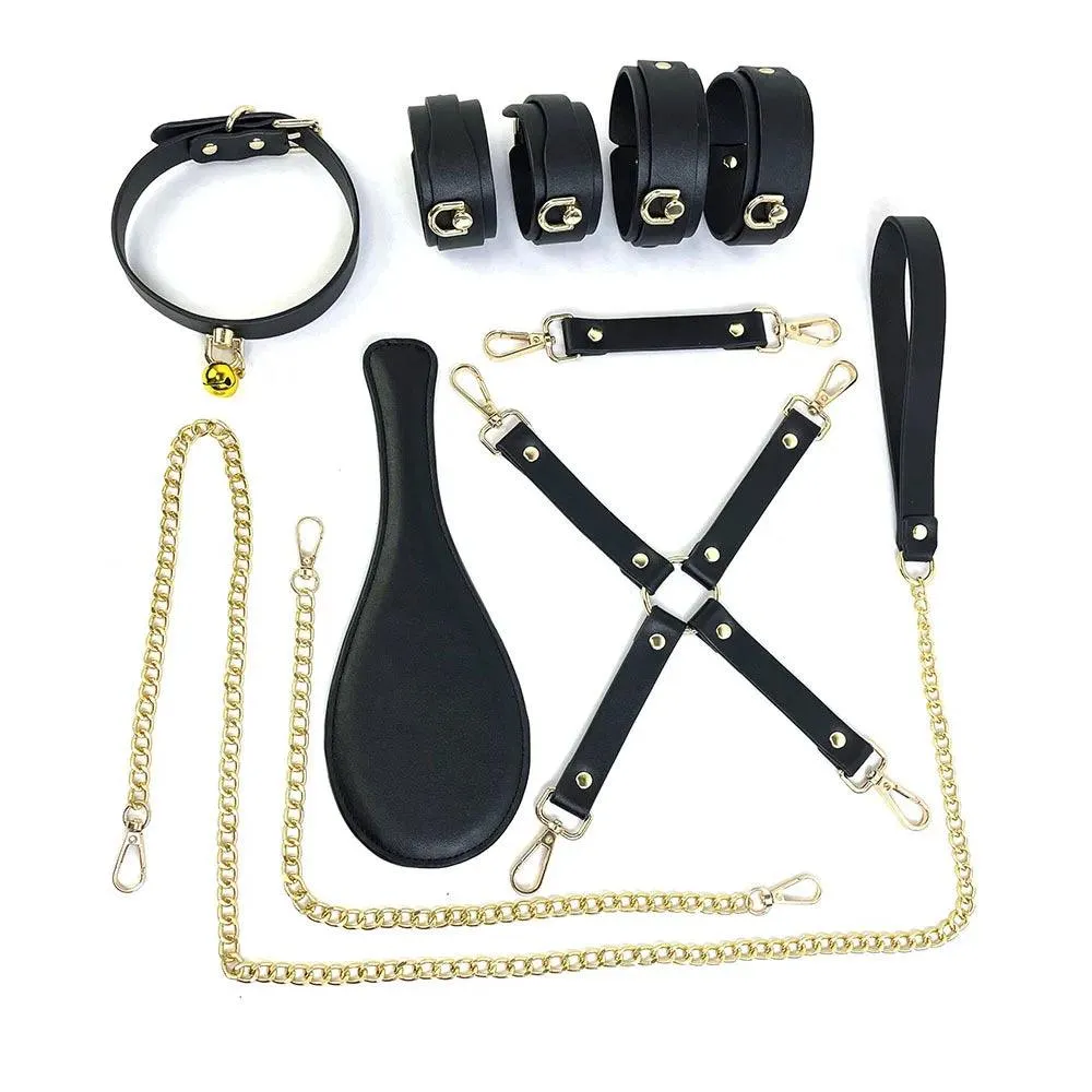 Genuine Leather Bondage Kits Sex Toys Sex Game for Couples Handcuff Ankle Cuffs Collar Gag Hogtie