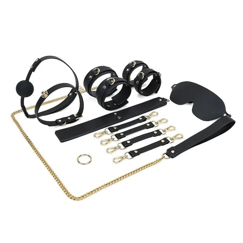 Genuine Leather Bondage Kits Sex Toys Sex Game for Couples Handcuff Ankle Cuffs Collar Gag Hogtie