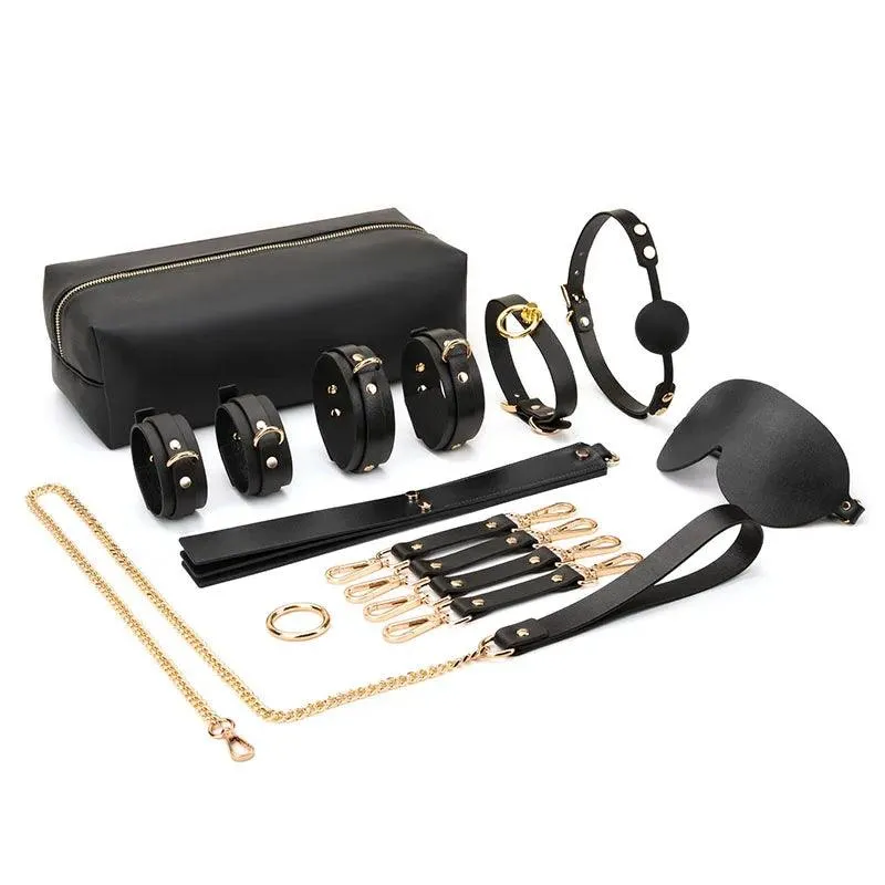 Genuine Leather Bondage Kits Sex Toys Sex Game for Couples Handcuff Ankle Cuffs Collar Gag Hogtie
