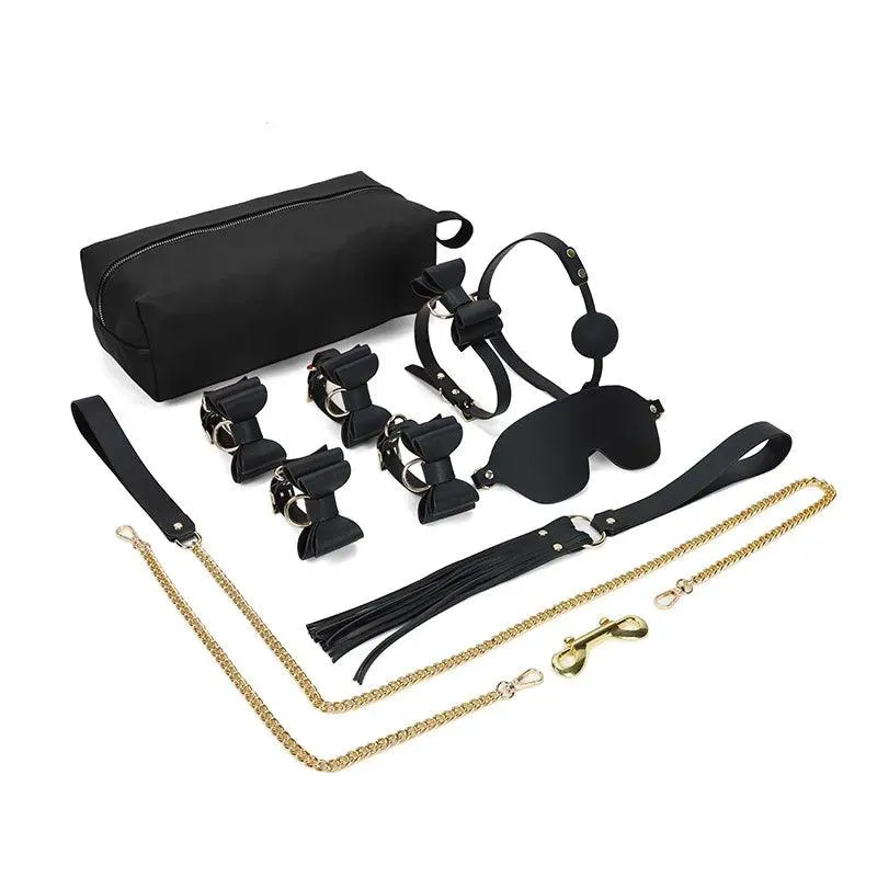 Genuine Leather Bondage Kits Sex Toys Sex Game for Couples Handcuff Ankle Cuffs Collar Gag Hogtie