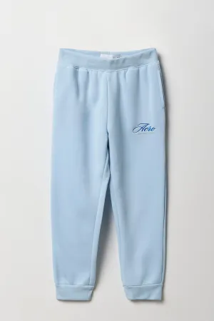 Girls Blue Aero Embroidered Fleece Jogger