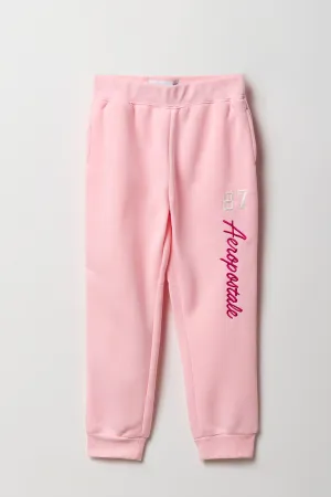 Girls Pink Aero Embroidered Fleece Jogger