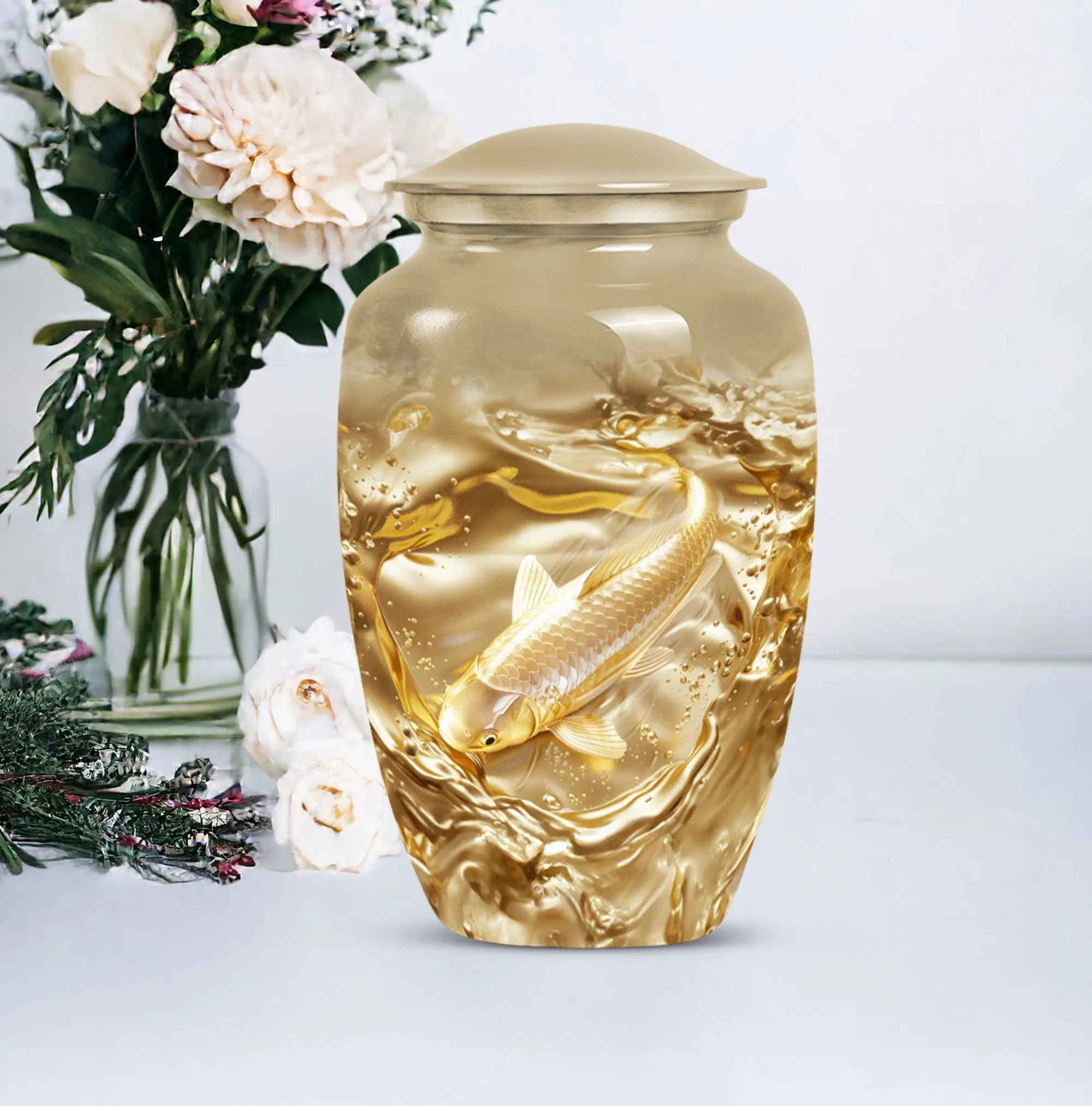 Gold Fish and Butterfly Tribute Cremation Urn for Adults