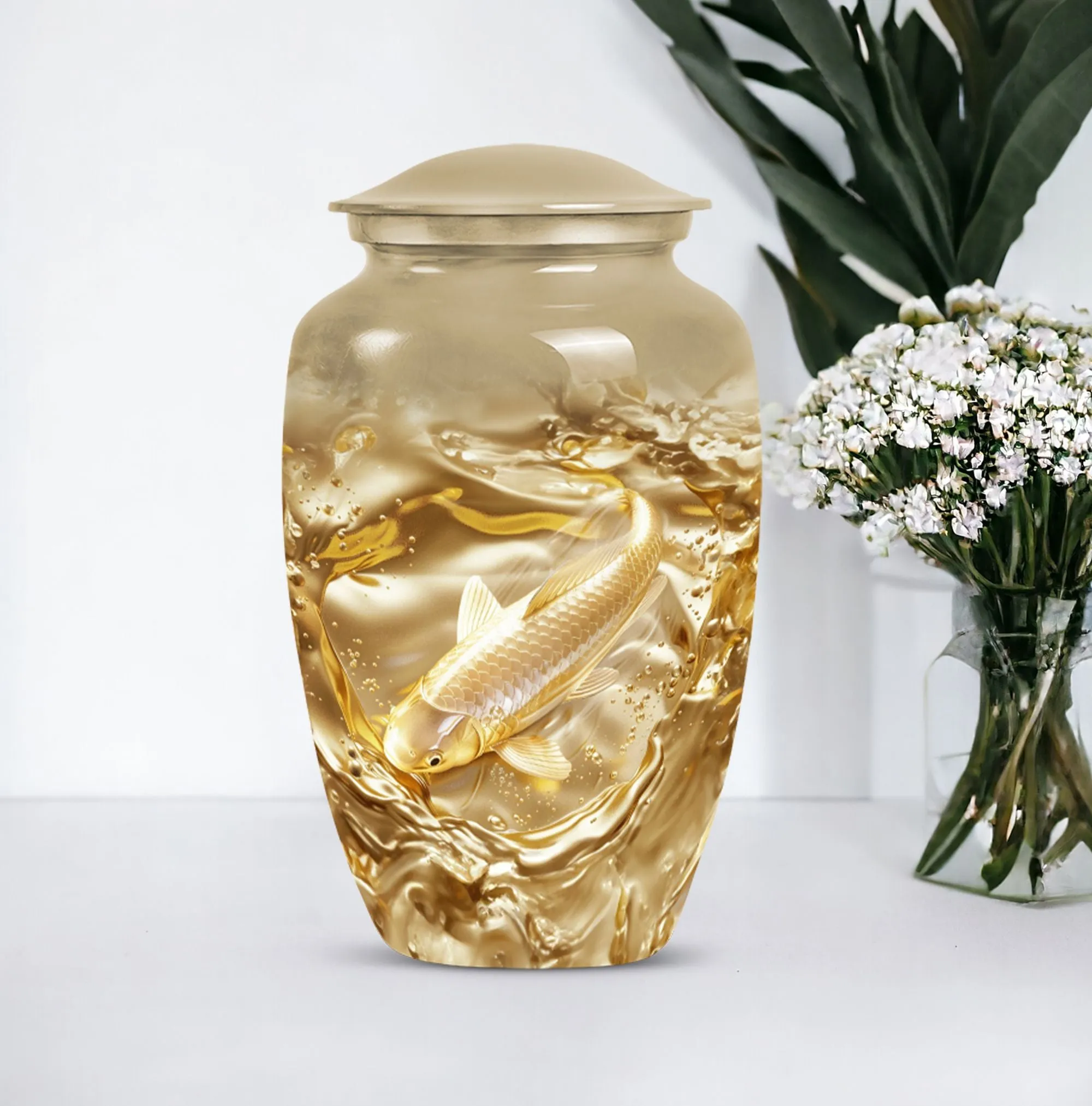 Gold Fish and Butterfly Tribute Cremation Urn for Adults