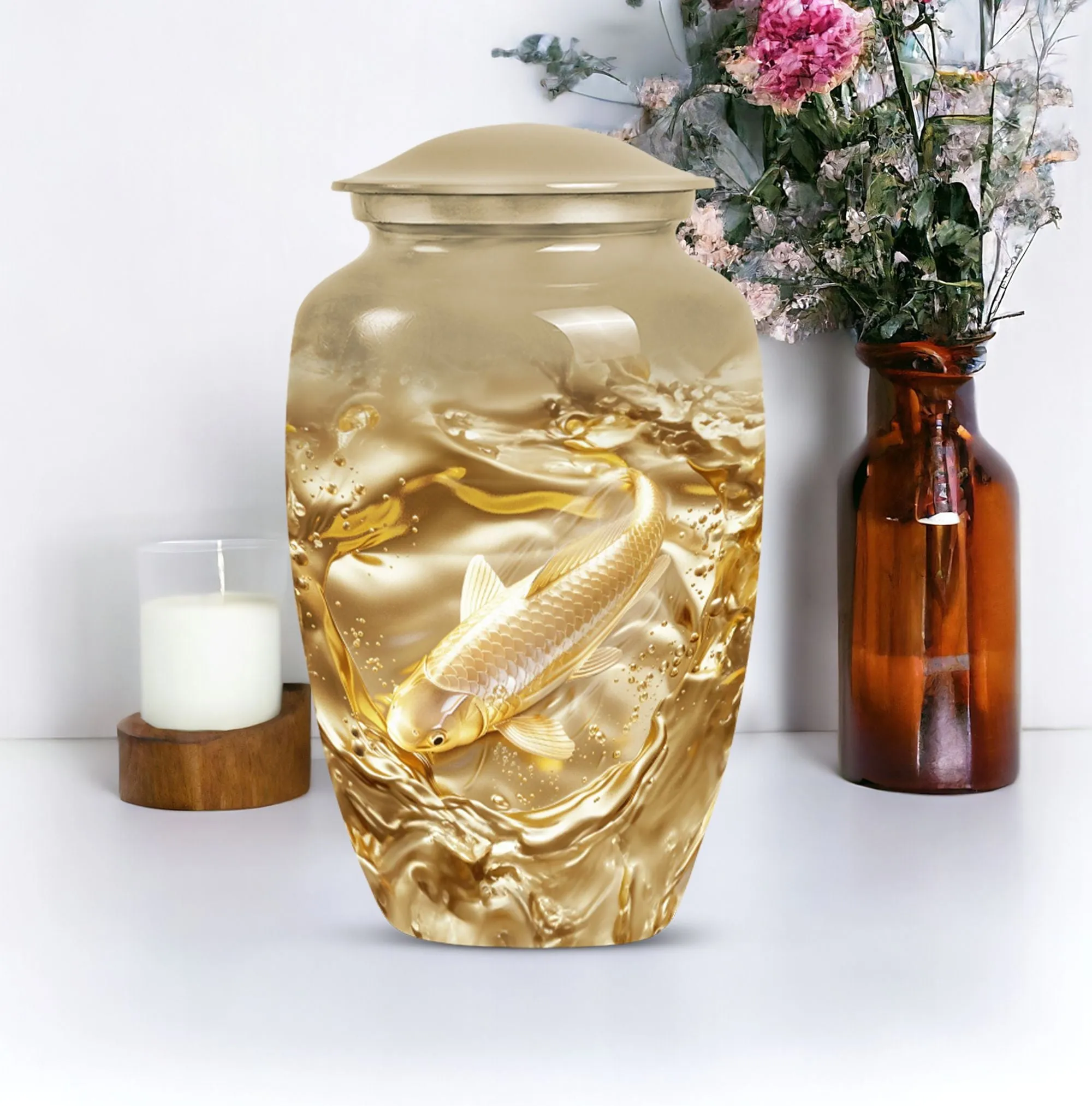 Gold Fish and Butterfly Tribute Cremation Urn for Adults