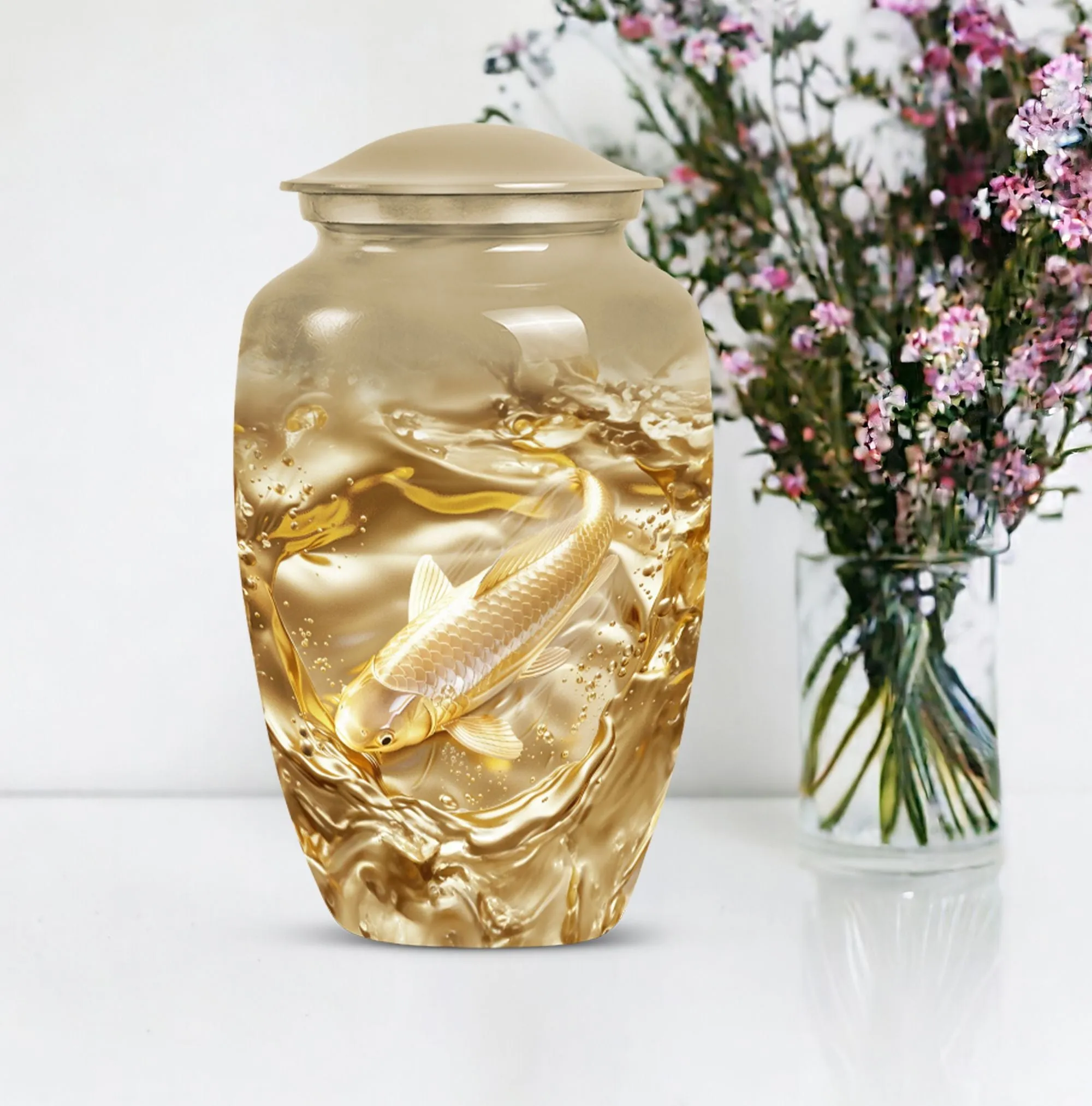 Gold Fish and Butterfly Tribute Cremation Urn for Adults