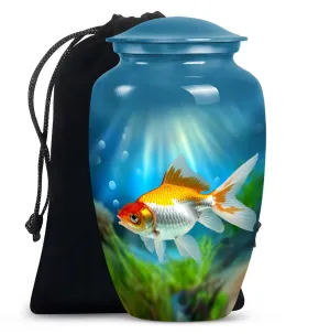 Gold Fish Themed Aluminium Cremation Urn For Ashes