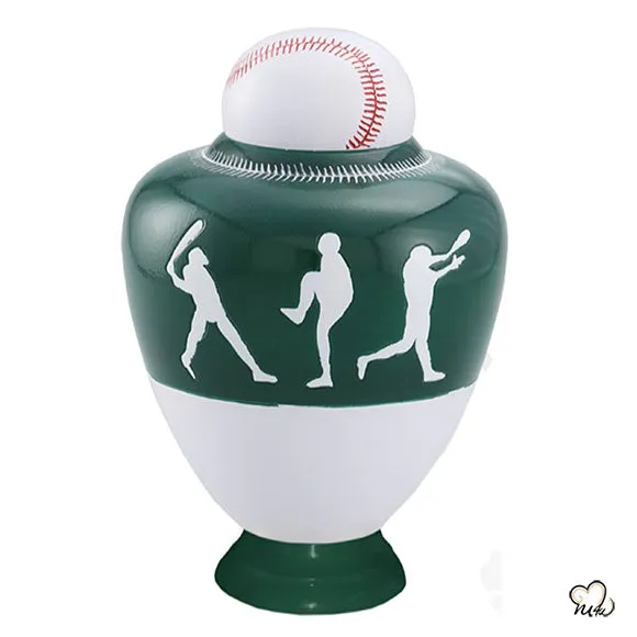 Green & White Baseball Sports Cremation Urn