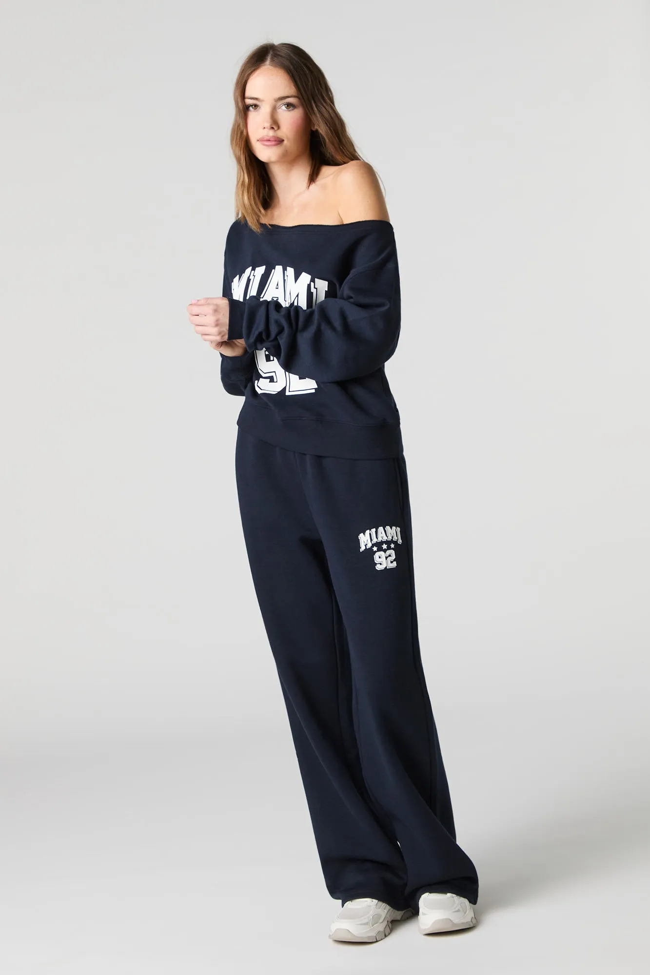 HD Print Off Shoulder Fleece Sweatshirt