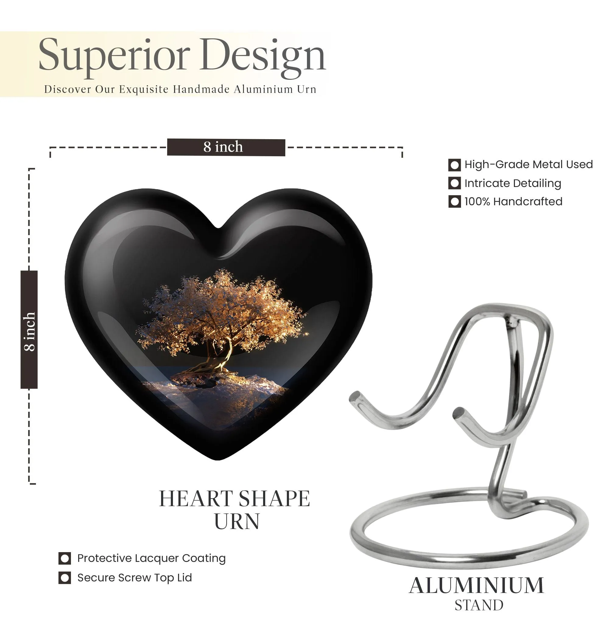 Heart Connection: Tree of Life Memorial Urn for Adult Human Ashes